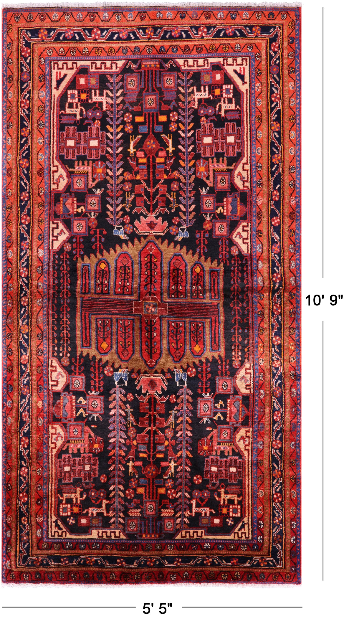 Black New Authentic Persian Nahavand Area Rug - 5' 5" X 10' 9" - Golden Nile