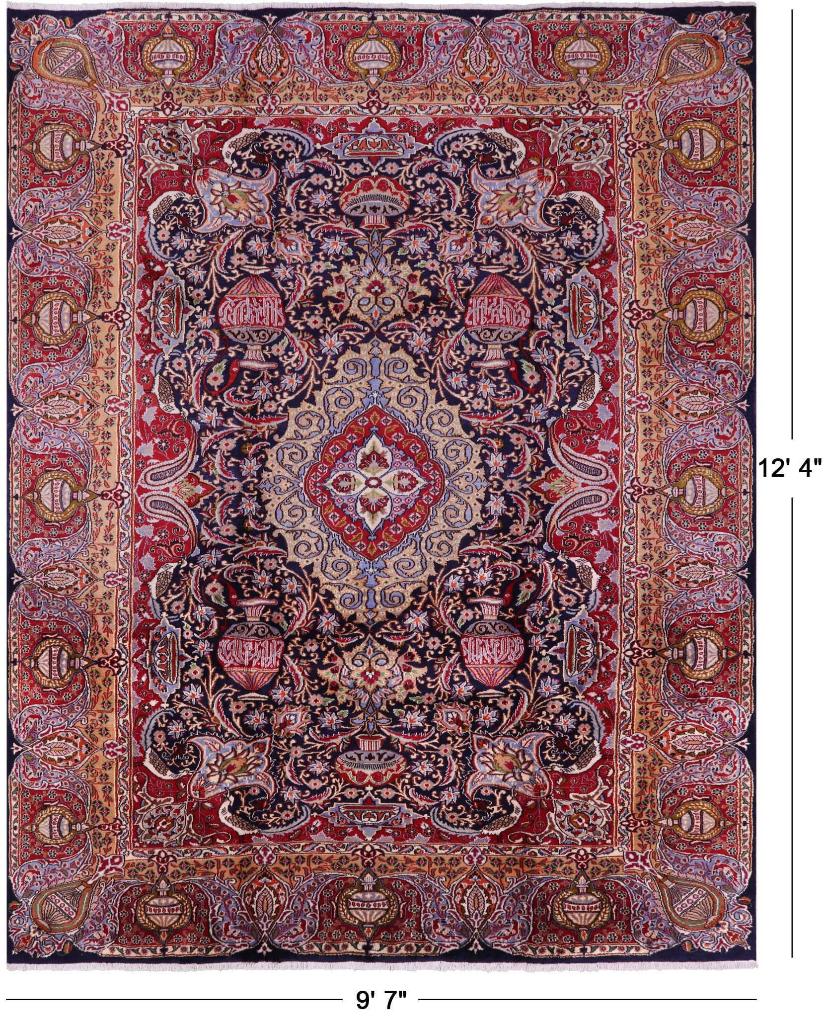 New Authentic Persian Kashmar Handmade Rug - 9' 6" X 12' 4" - Golden Nile