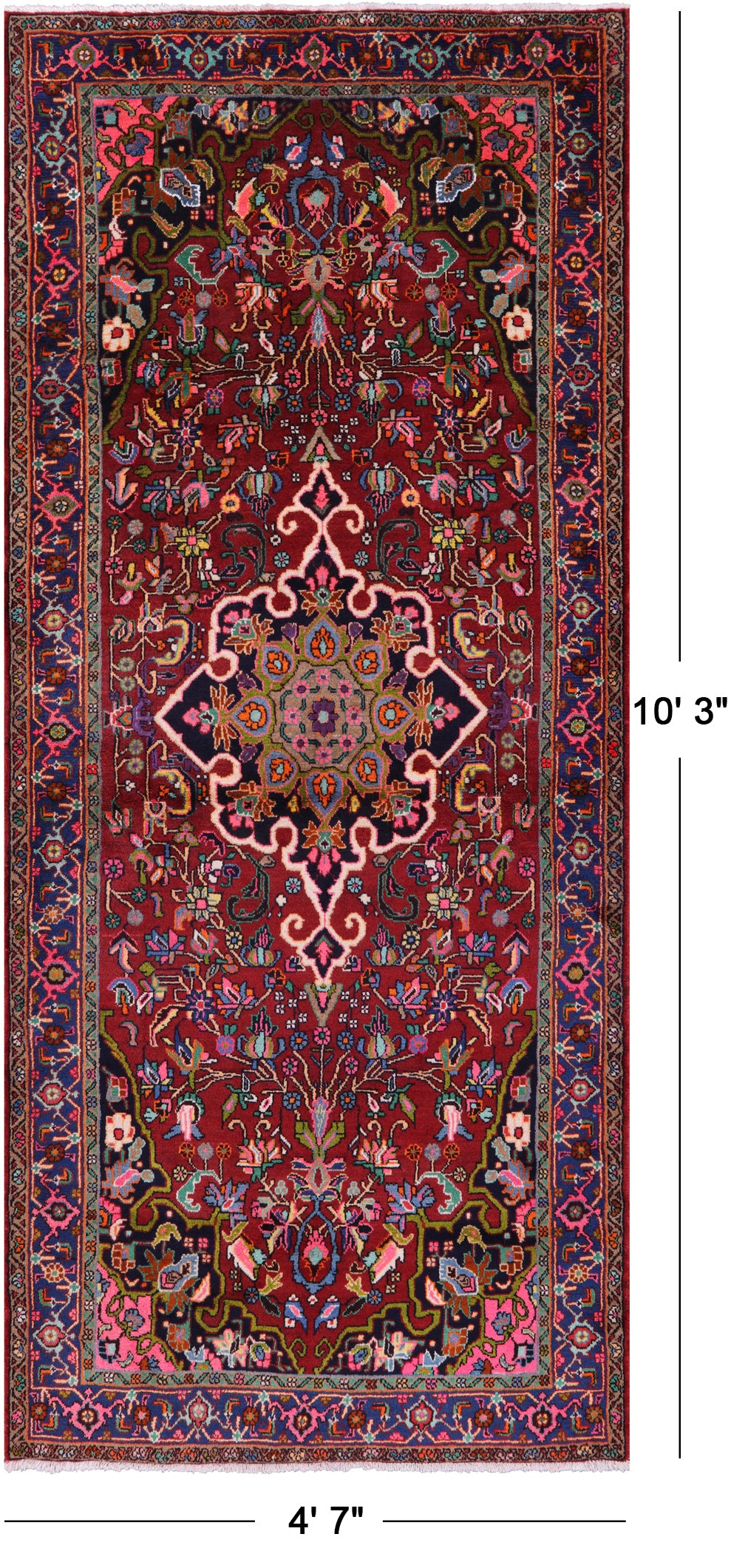 Red New Authentic Persian Hamadan Area Rug - 4' 7" X 10' 3" - Golden Nile