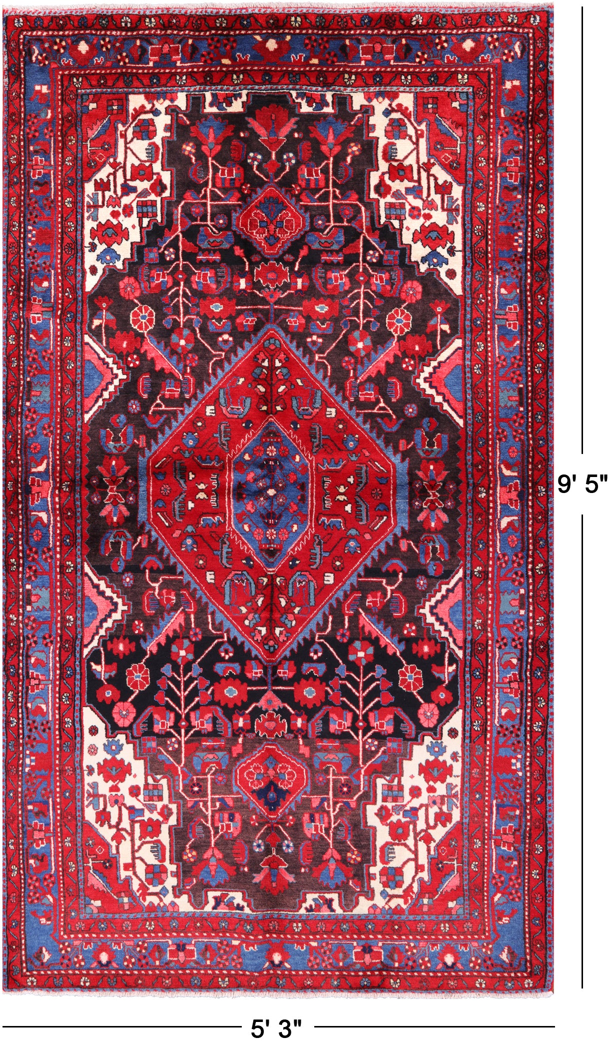 Black New Authentic Persian Nahavand Area Rug - 5' 3" X 9' 5" - Golden Nile