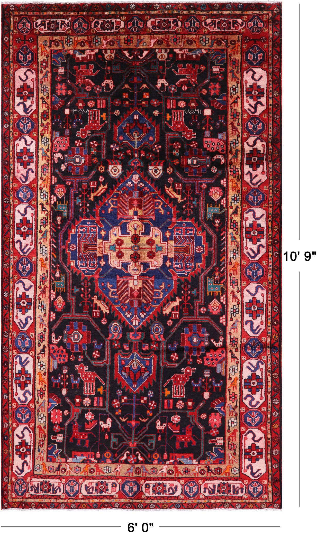 Authentic Persian Nahavand Hand Knotted Rug - 6' 0" X 10' 9" - Golden Nile