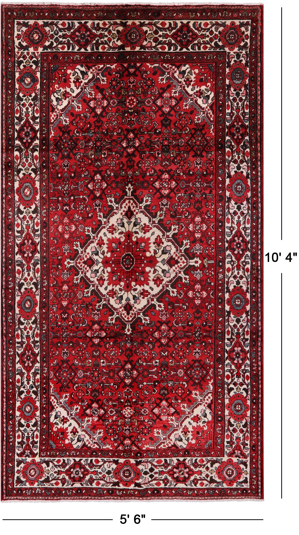 Red New Persian Hamadan Handmade Area Rug - 5' 6" X 10' 4" - Golden Nile