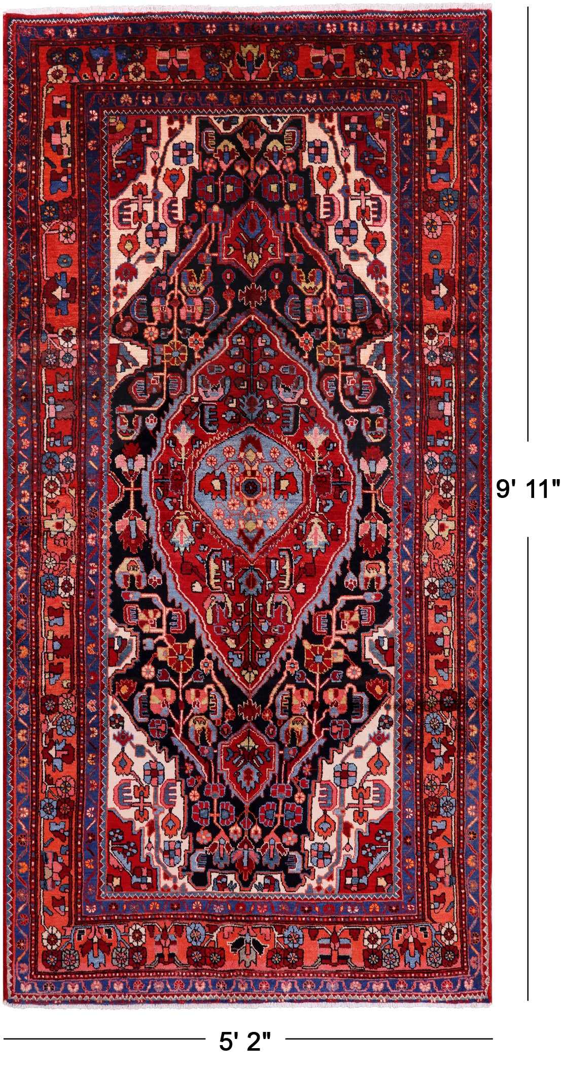 Black New Authentic Persian Nahavand Hand Knotted Rug - 5' 2" X 9' 11" - Golden Nile