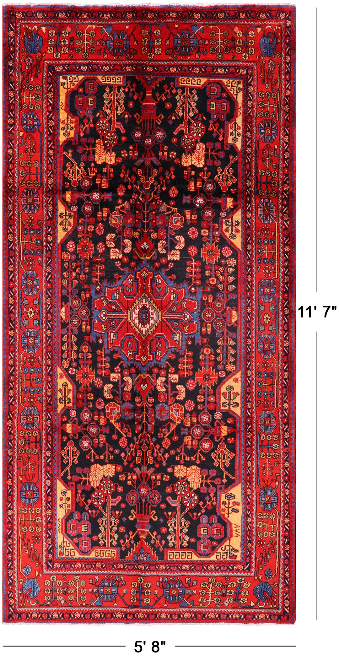 Black New Persian Nahavand Area Rug - 5' 8" X 11' 7" - Golden Nile
