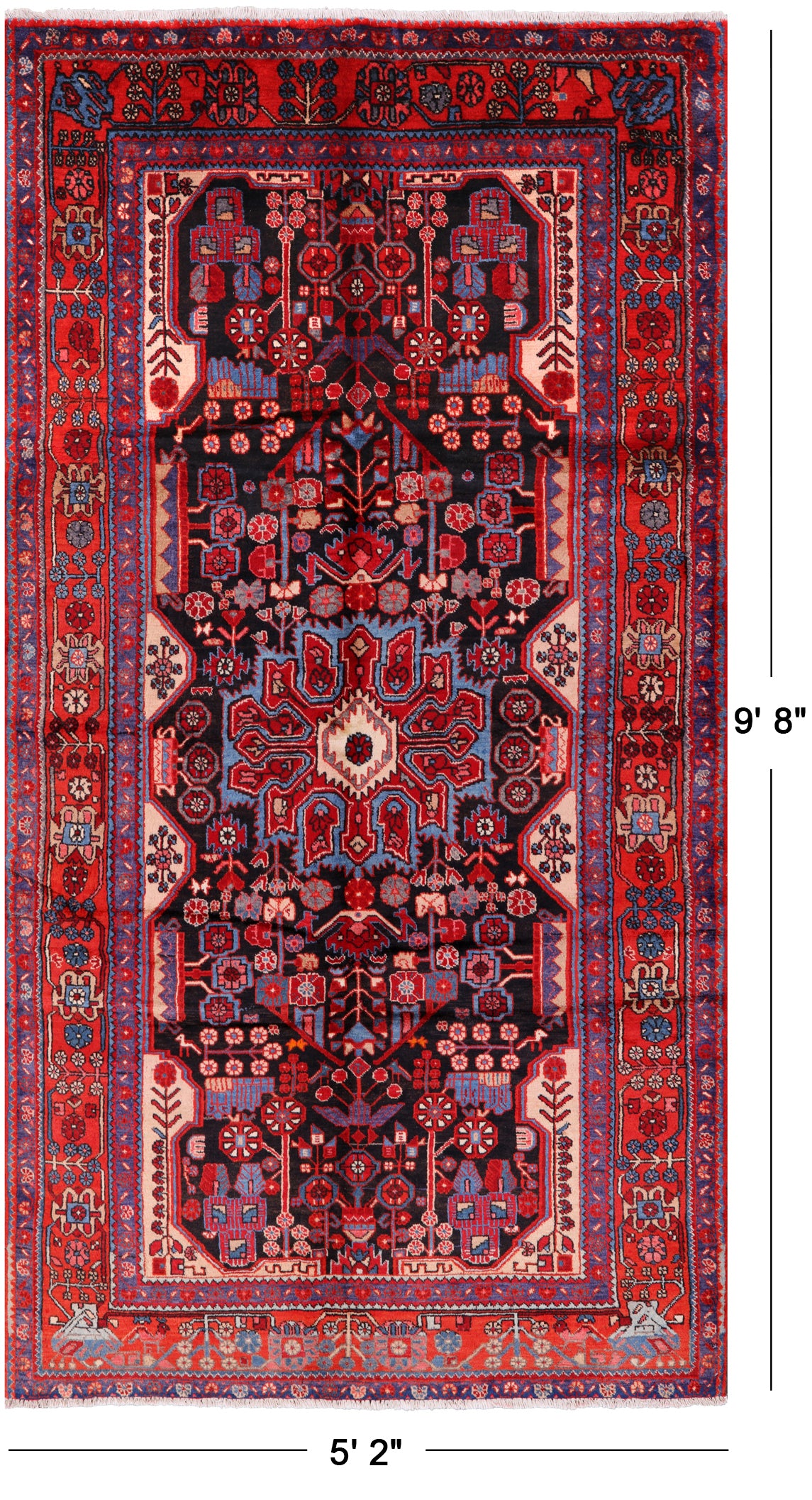 Black New Authentic Persian Nahavand Area Rug - 5' 2" X 9' 8" - Golden Nile