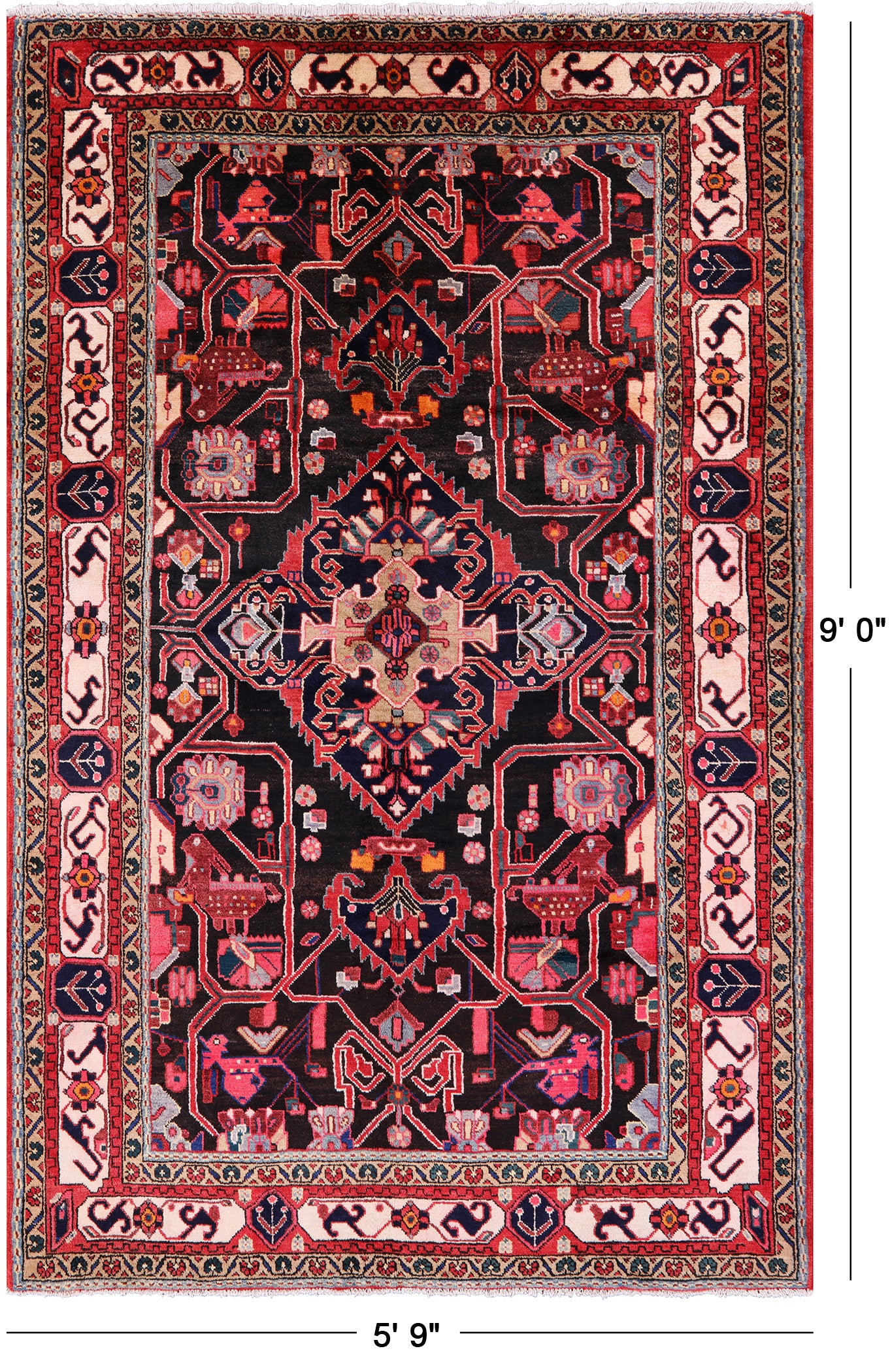 Black New Persian Nahavand Hand Knotted Area Rug - 5' 9" X 9' 0" - Golden Nile