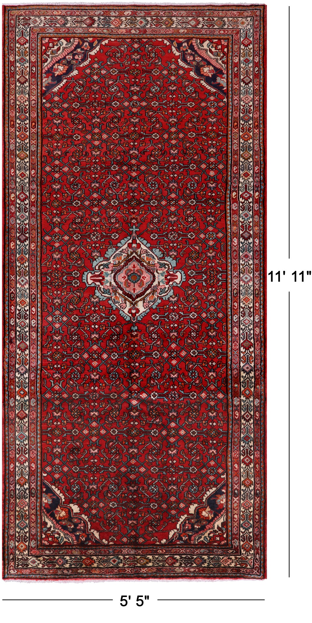 Red New Persian Hamadan Area Rug - 5' 5" X 11' 11" - Golden Nile