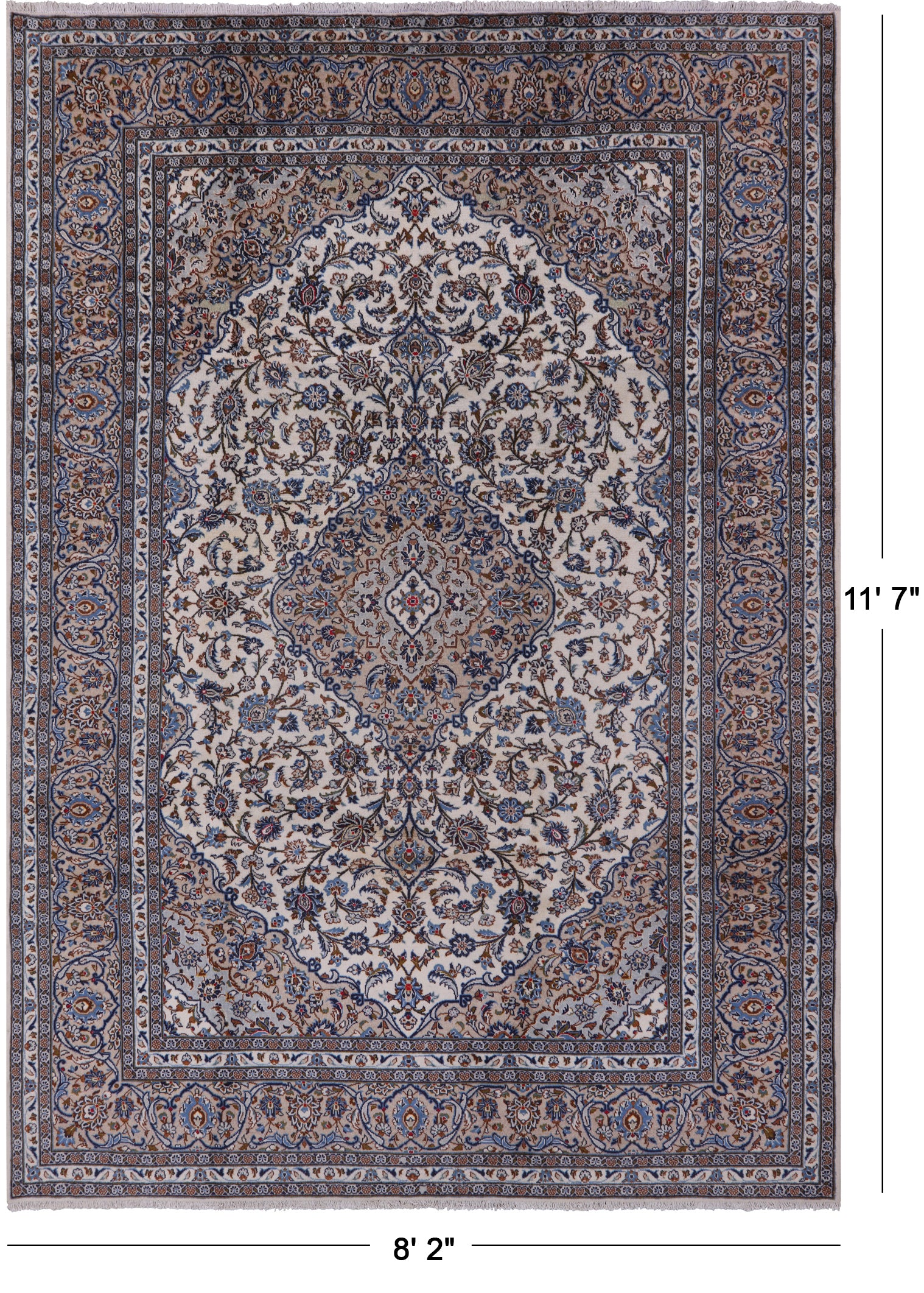 Ivory New Persian Kashan Handmade Area Rug - 8' 2" X 11' 7" - Golden Nile