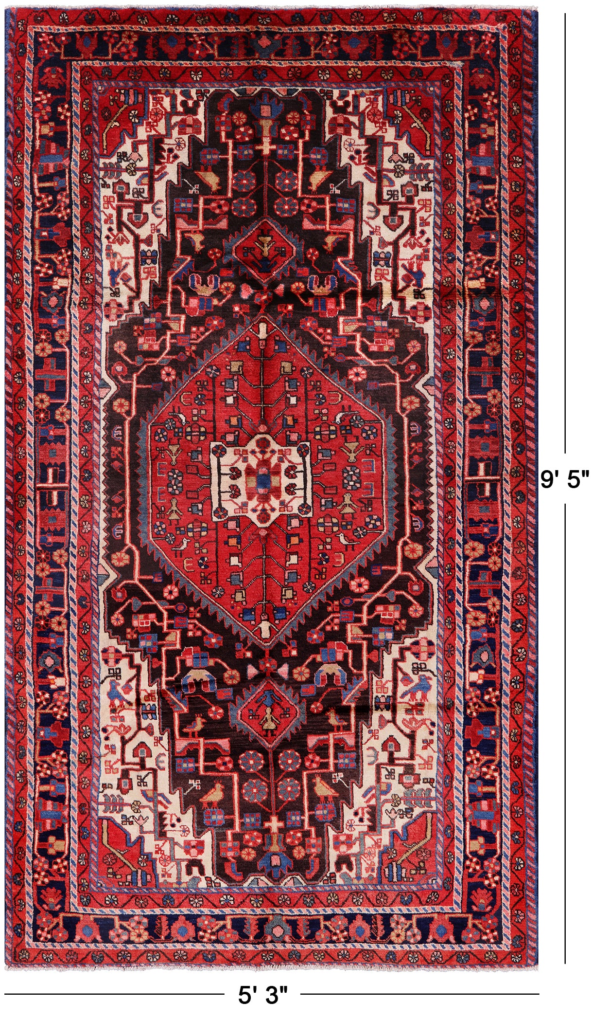 Black New Authentic Persian Handmade Nahavand Rug - 5' 3" X 9' 5" - Golden Nile