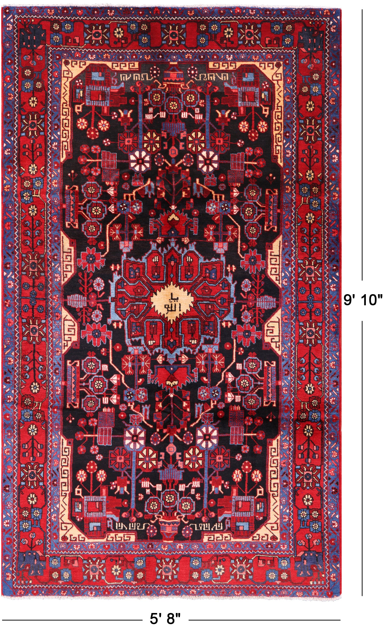 Black New Tribal Persian Nahavand Hand Knotted Rug - 5' 8" X 9' 10" - Golden Nile