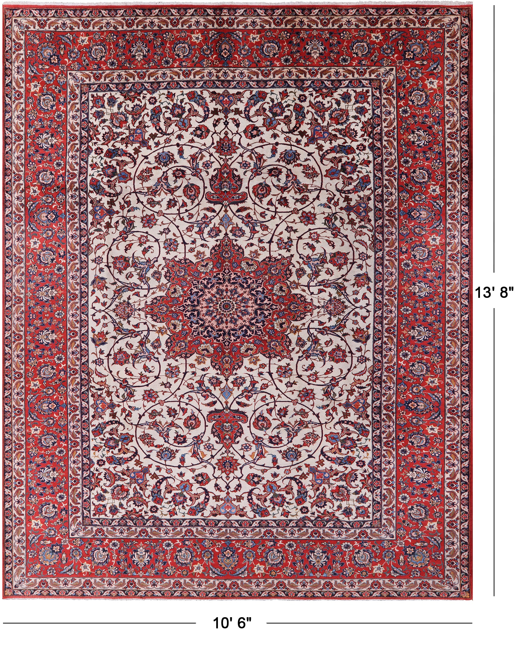 Ivory New Antique Persian Isfahan Excellent Condition Area Rug - 10' 6" X 13' 8" - Golden Nile