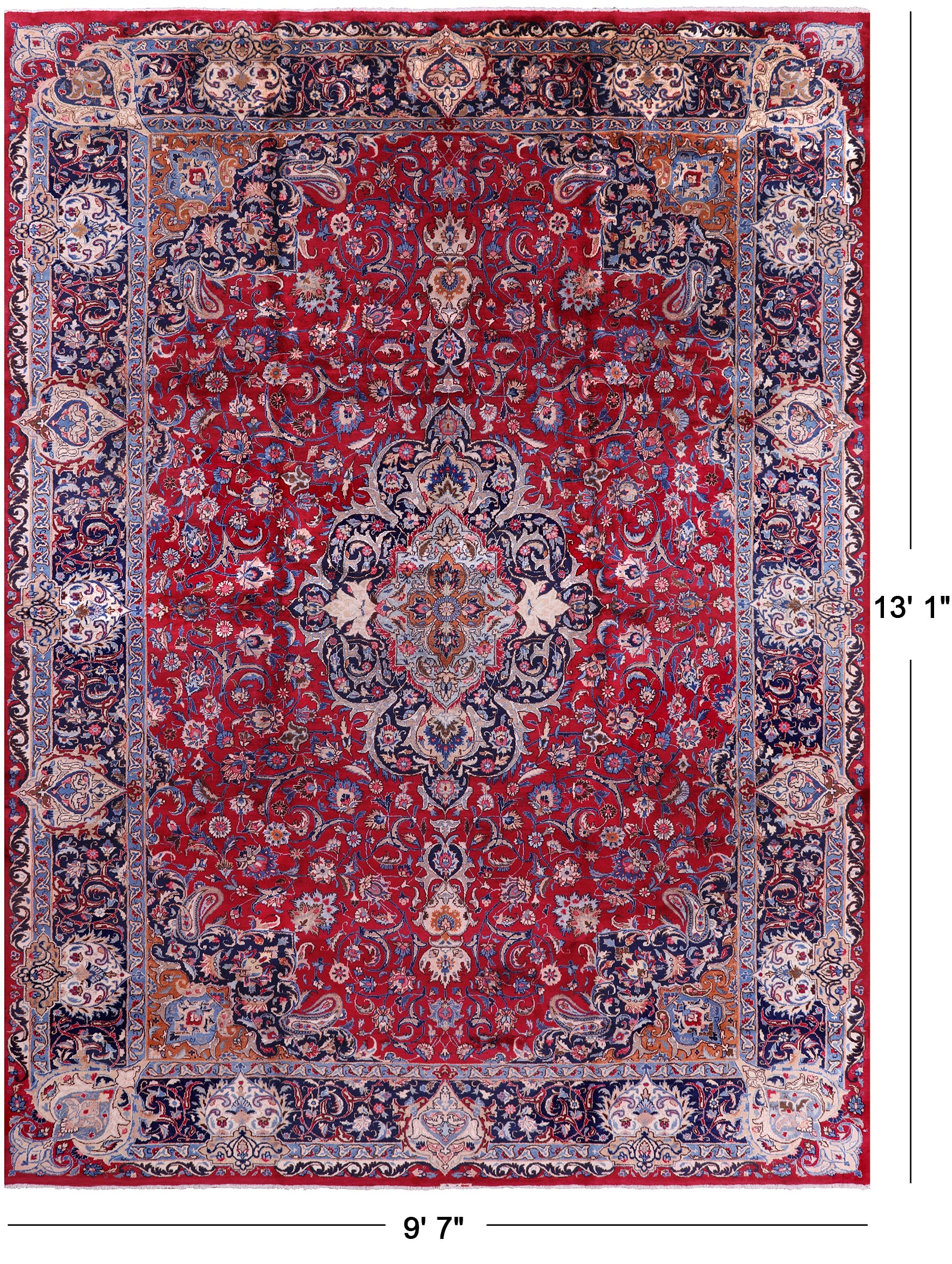 Red New Authentic Persian Kashmar Area Rug - 9' 7" X 13' 1" - Golden Nile