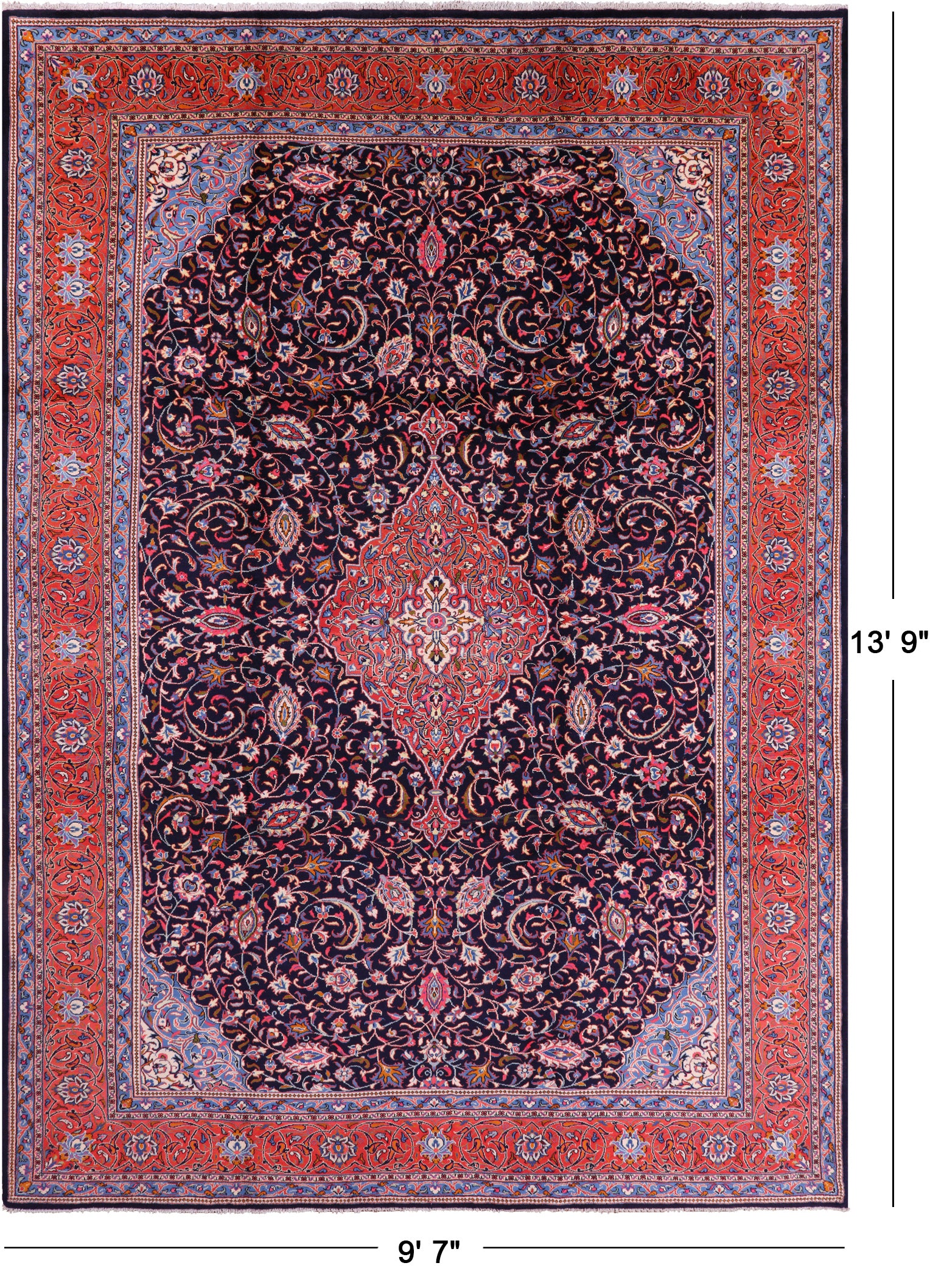 Blue New Authentic Persian Sarouk Wool Area Rug - 9' 7" X 13' 9" - Golden Nile