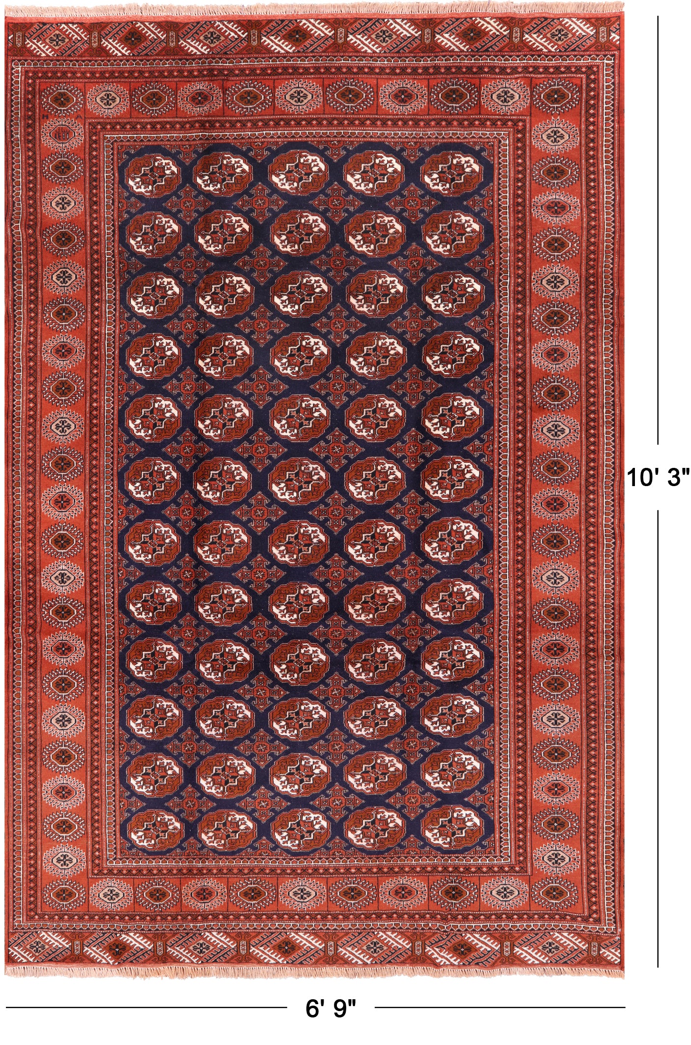 New Authentic Persian Turkmen Ersari Area Rug - 6' 9" X 10' 3" - Golden Nile