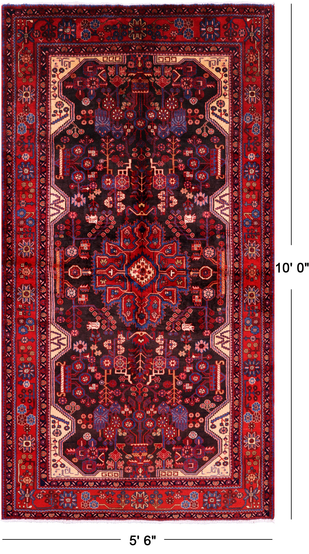 Black New Handmade Persian Nahavand Wool Rug - 5' 6" X 10' 0" - Golden Nile