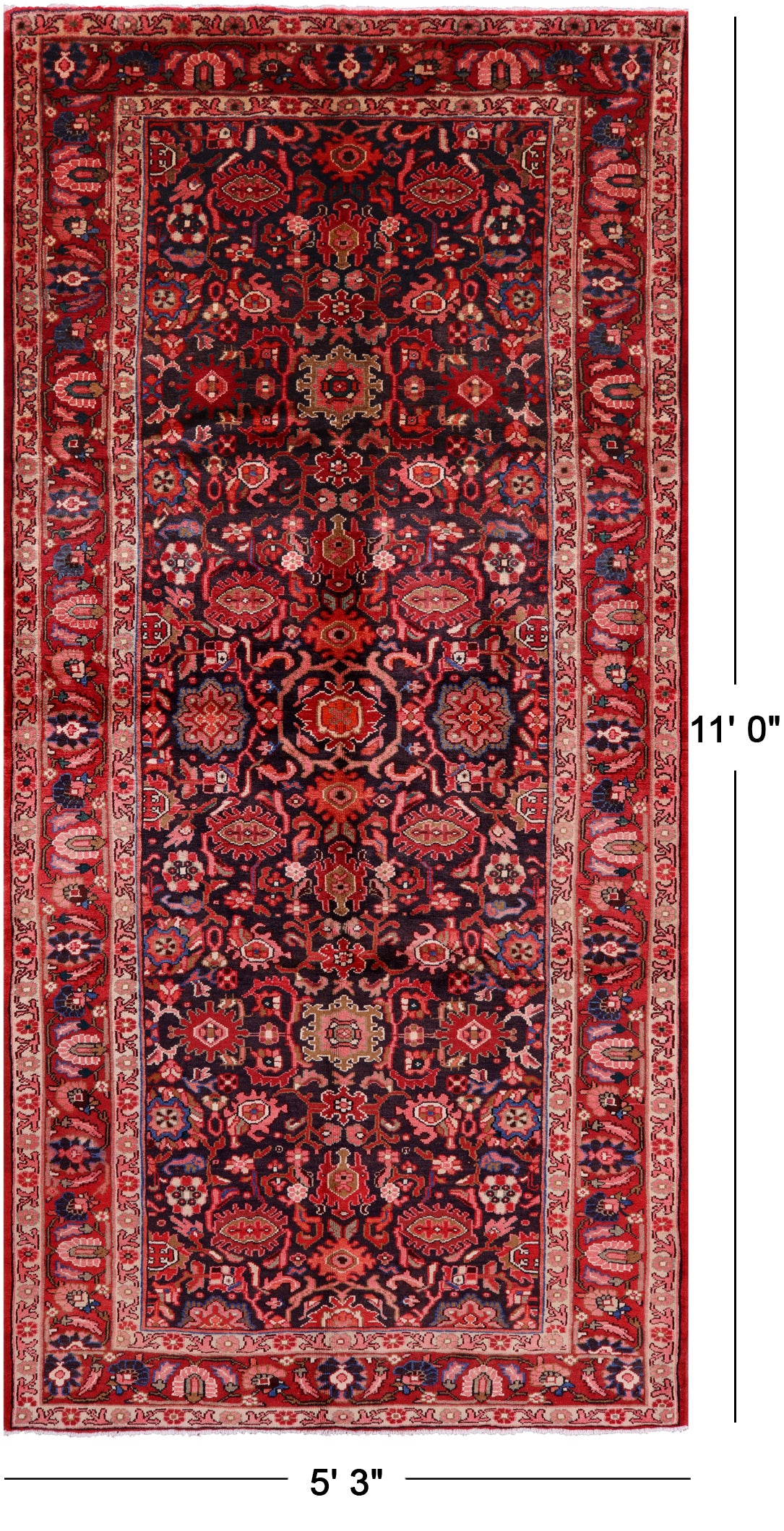 New Persian Mahal Hand Knotted Wool Rug - 5' 3" X 11' - Golden Nile