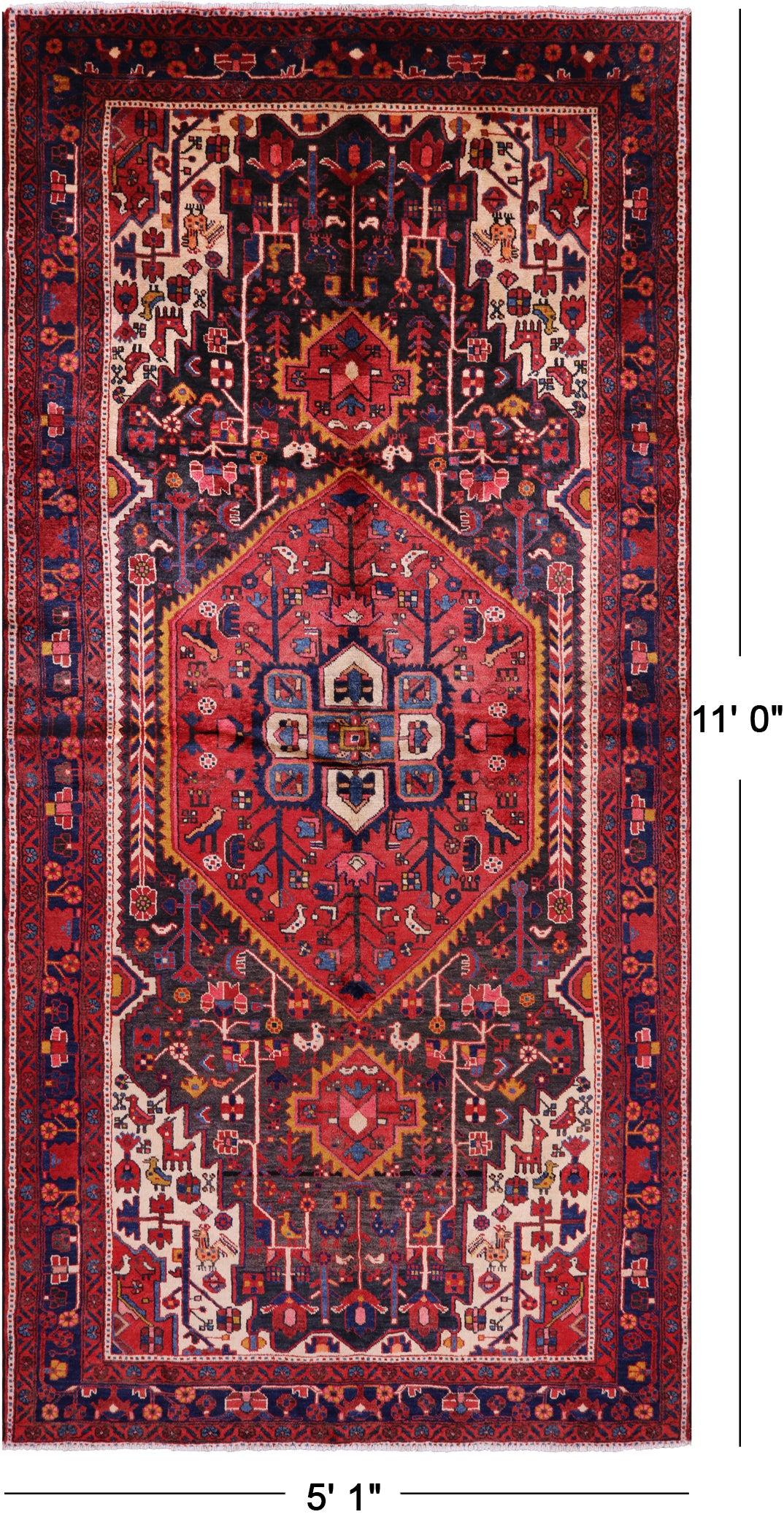 Black New Authentic Persian Nahavand Handmade Rug - 5' 1" X 11' - Golden Nile