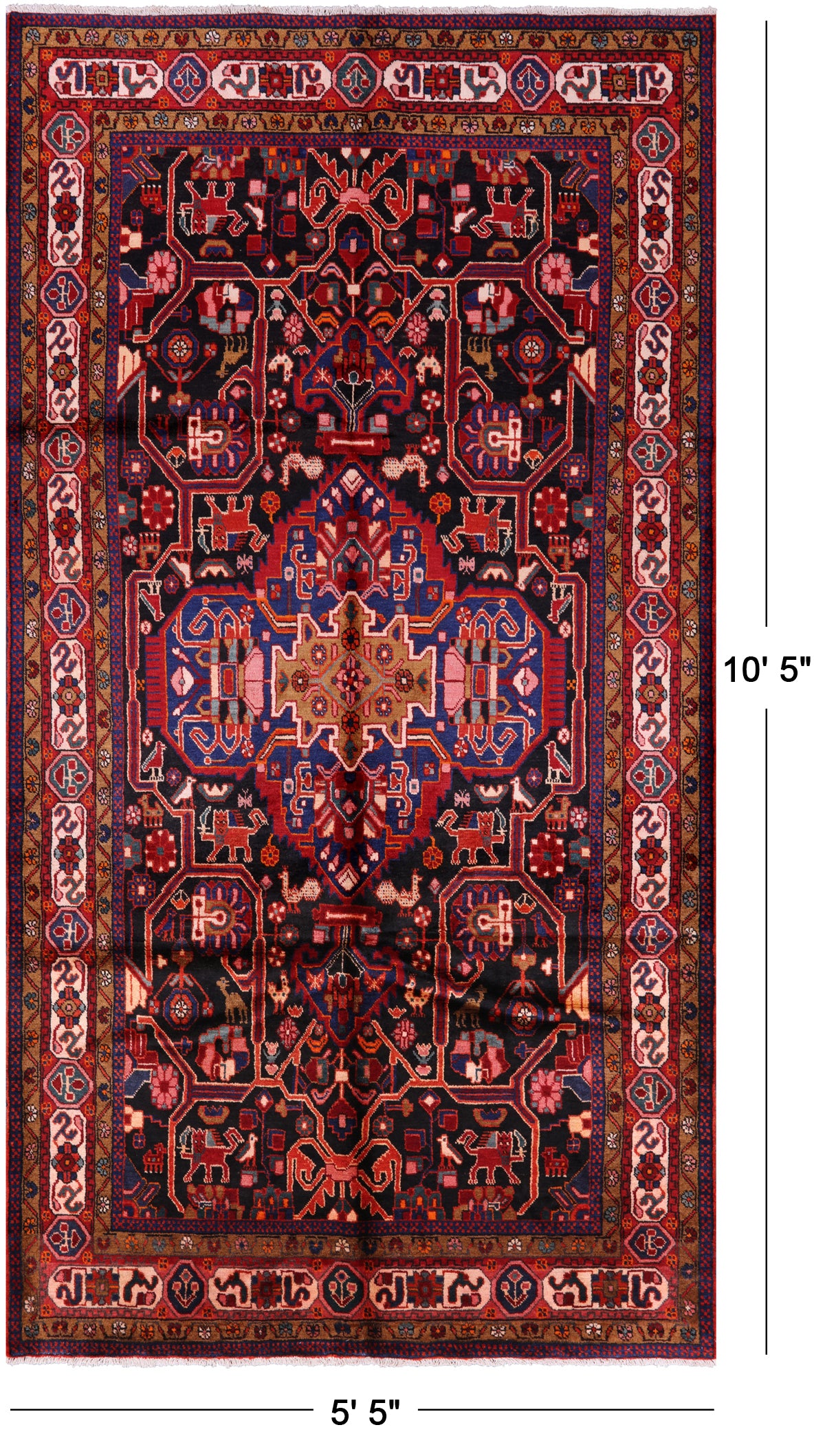 Black New Full Pile Authentic Persian Nahavand Rug - 5' 5" X 10' 5" - Golden Nile