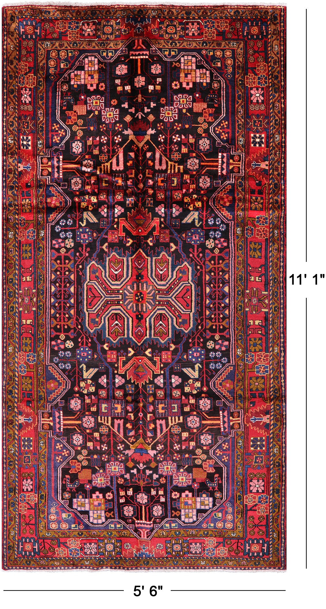 Black New Authentic Persian Nahavand Hand Knotted Rug - 5' 6" X 11' 1" - Golden Nile