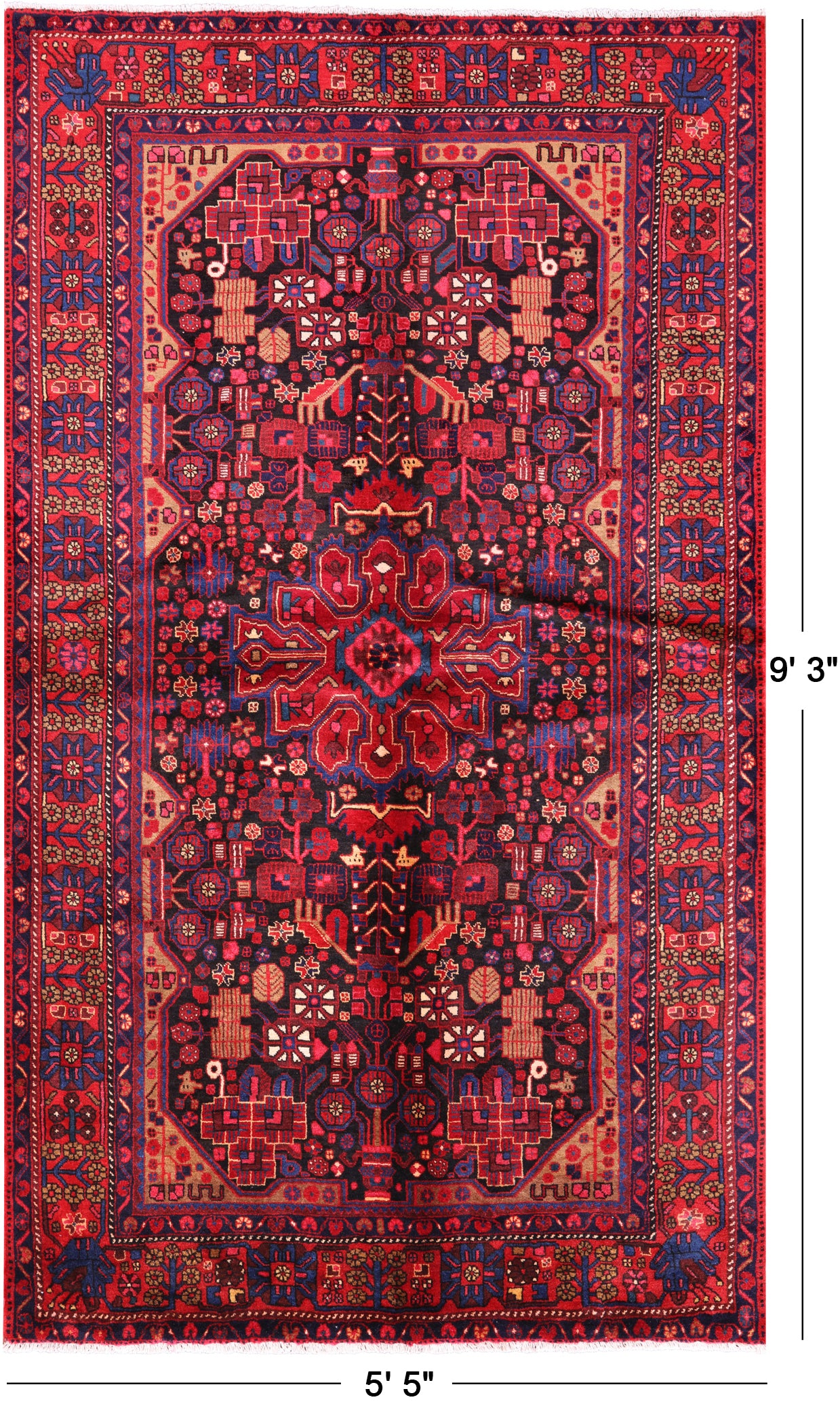 Black New Authentic Persian Nahavand Hand Knotted Rug - 5' 5" X 9' 3" - Golden Nile