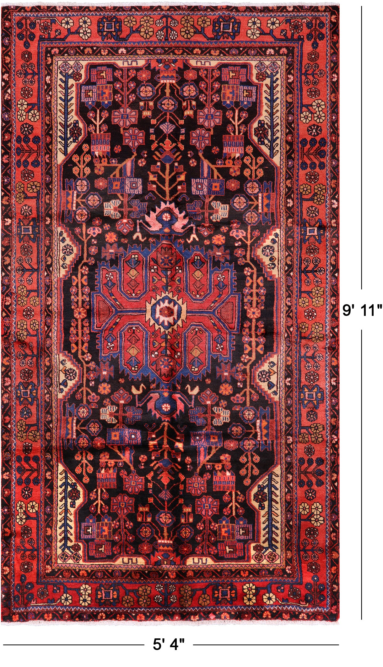 Black Persian Nahavand Hand Knotted Rug - 5' 4" X 9' 11" - Golden Nile