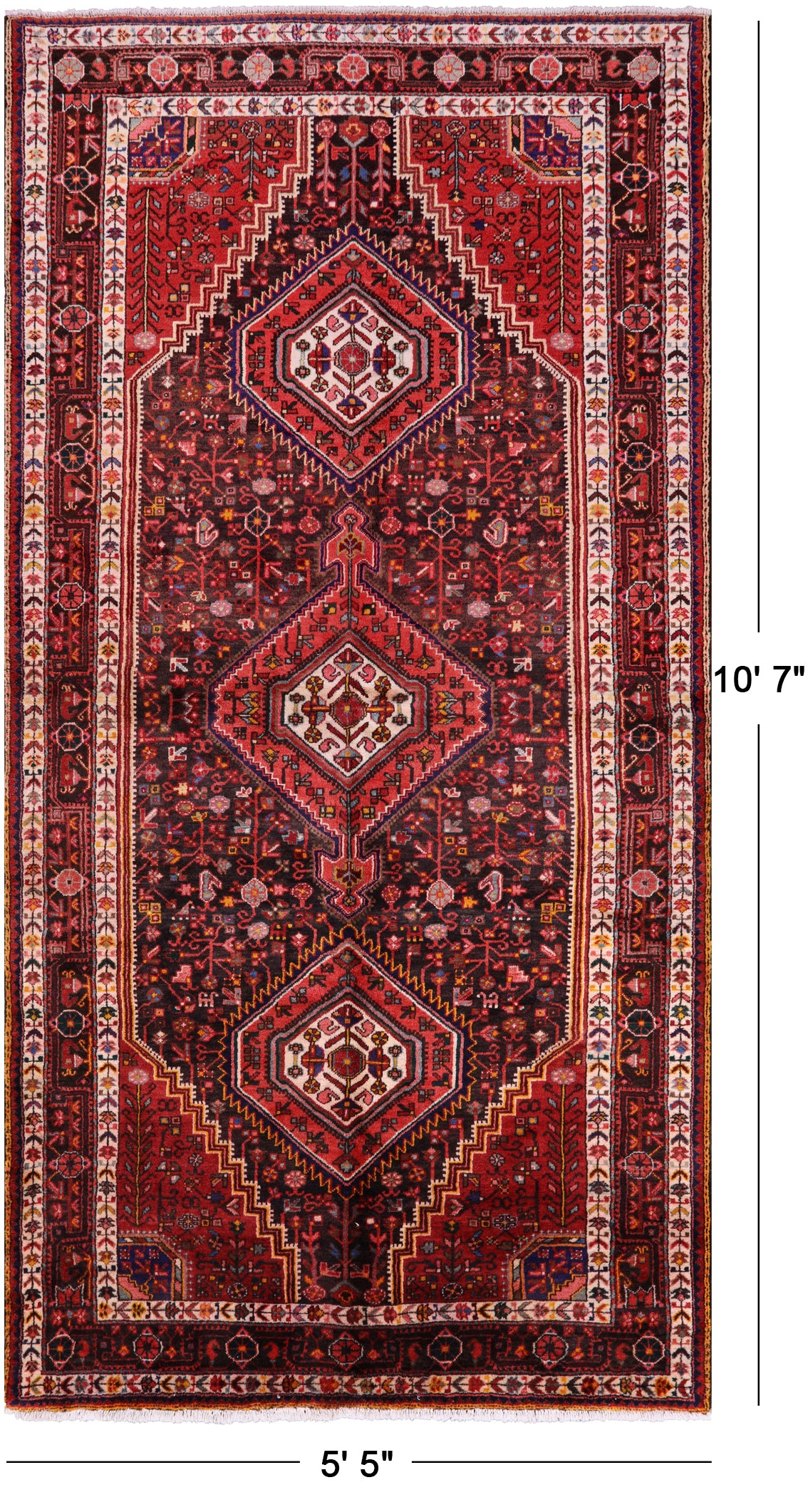 Black New Persian Nahavand Handmade Full Pile Wool Rug - 5' 5" X 10' 7" - Golden Nile