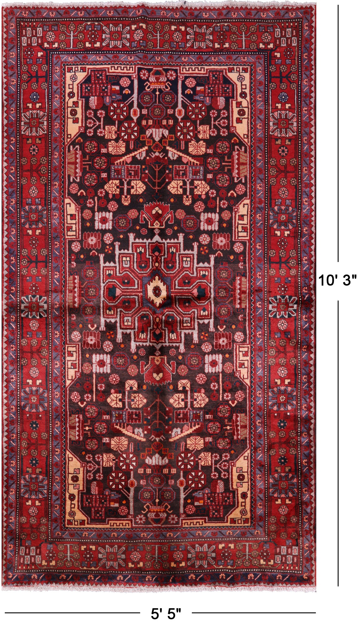 Black Hand Knotted New Authentic Persian Nahavand Wool Rug - 5' 5" X 10' 3" - Golden Nile
