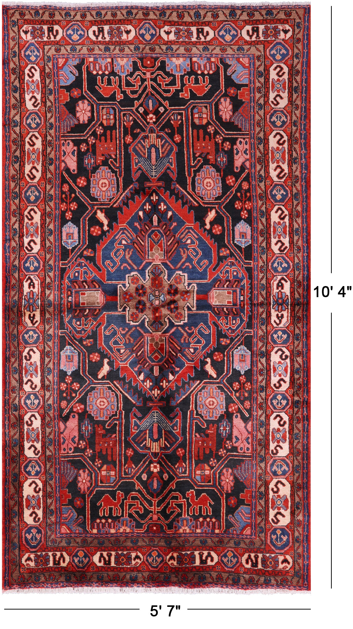 Black New Authentic Persian Nahavand Handmade Rug - 5' 7" X 10' 4" - Golden Nile