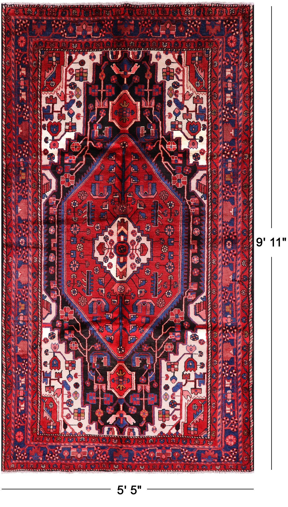 Black New Authentic Persian Nahavand Rug - 5' 5" X 9' 11" - Golden Nile