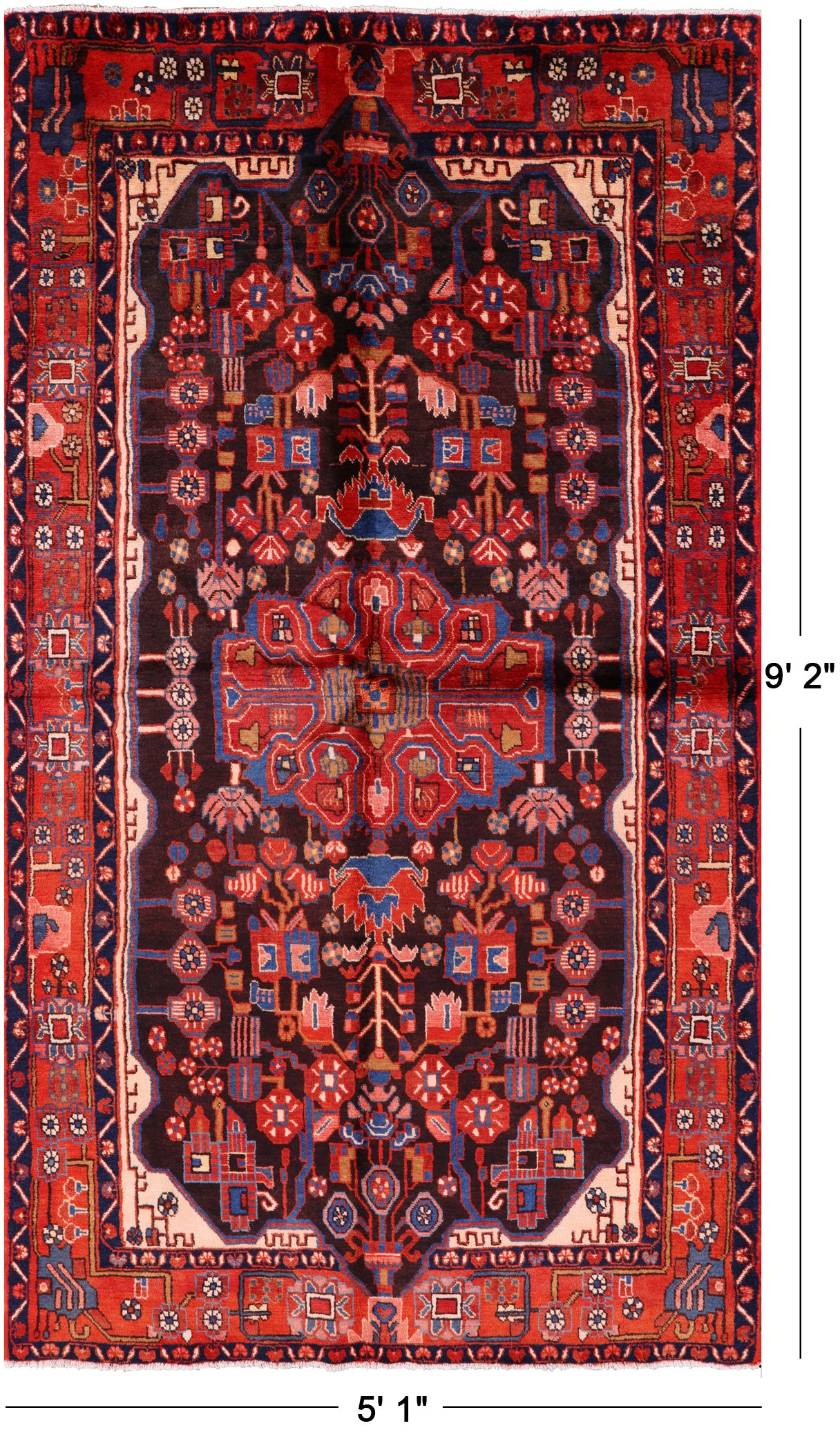 Black New Handmade Authentic Persian Nahavand Rug - 5' 1" X 9' 2" - Golden Nile