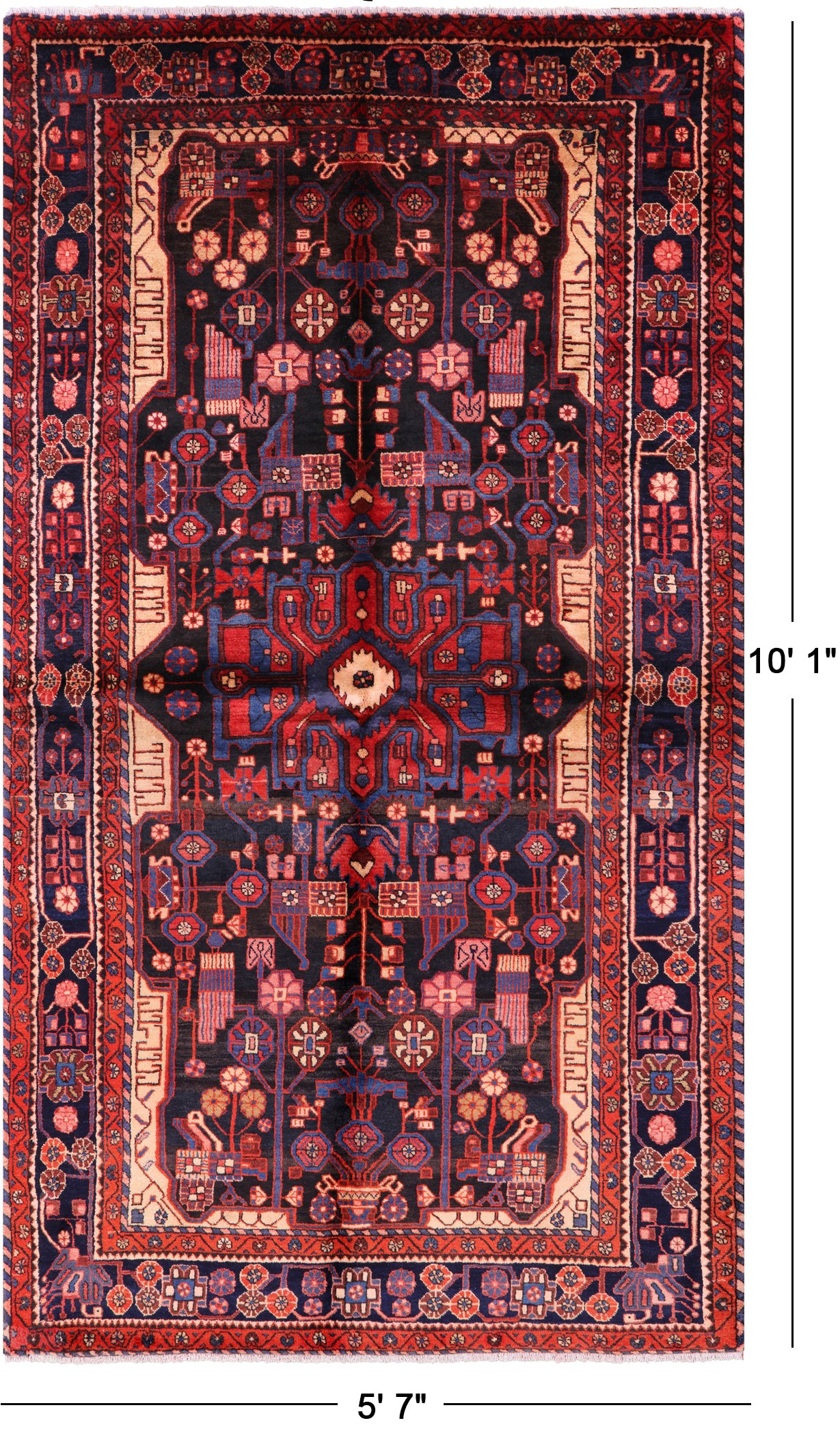 Black New Persian Nahavand Hand Knotted Rug - 5' 7" X 10' 1" - Golden Nile