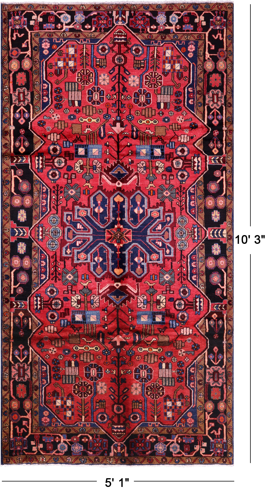 Red New Authentic Persian Nahavand Rug - 5' 1" X 10' 3" - Golden Nile