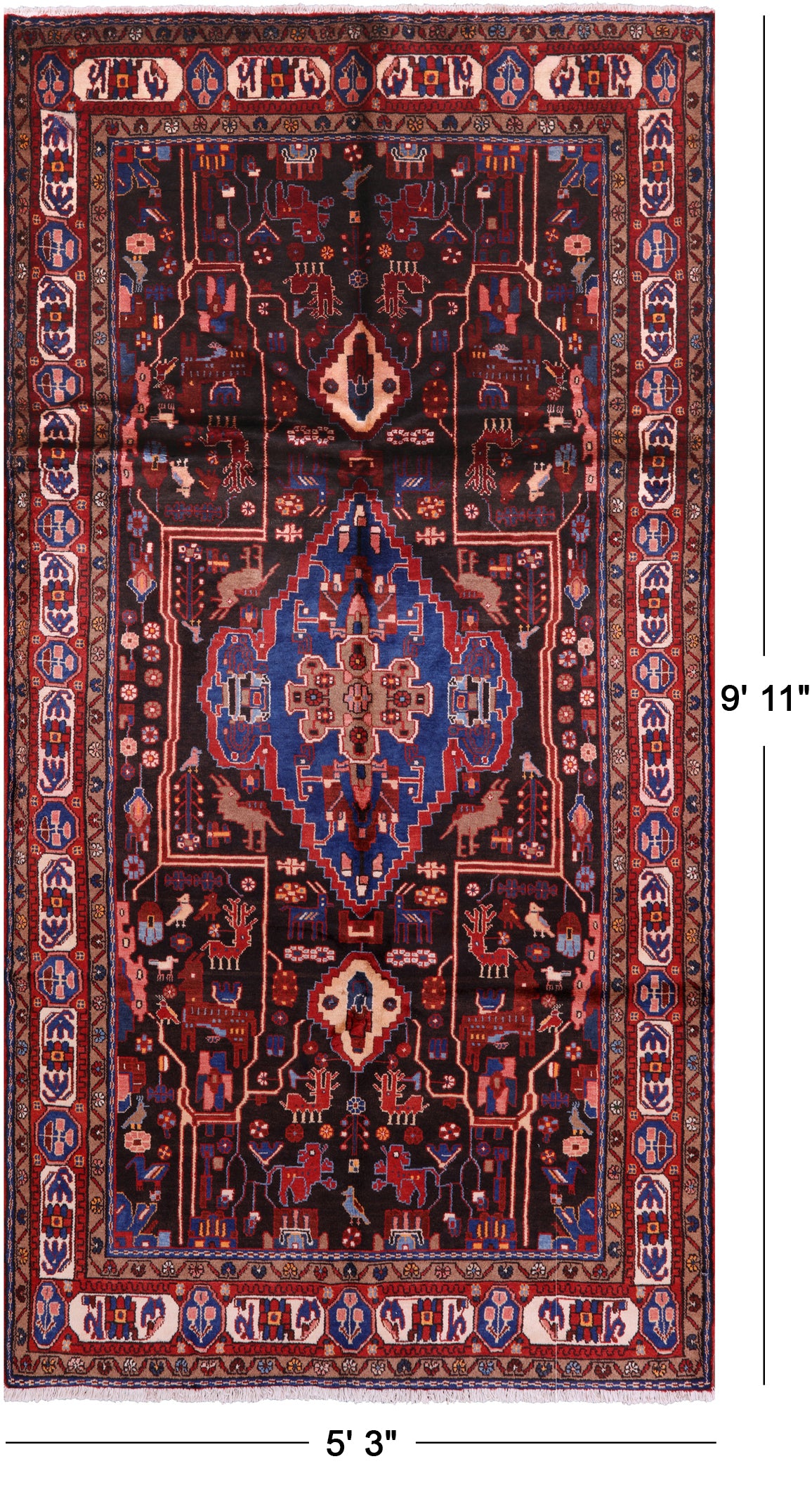 Black New Authentic Persian Nahavand Hand Knotted Rug - 5' 3" X 9' 11" - Golden Nile