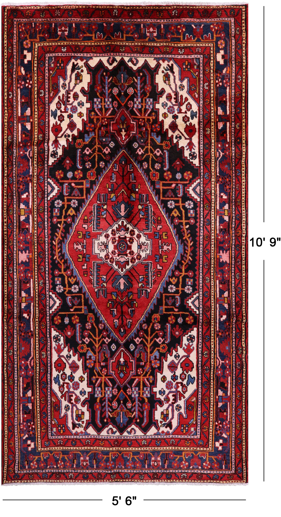 Black New Authentic Persian Nahavand Wool Rug - 5' 6" X 10' 9" - Golden Nile