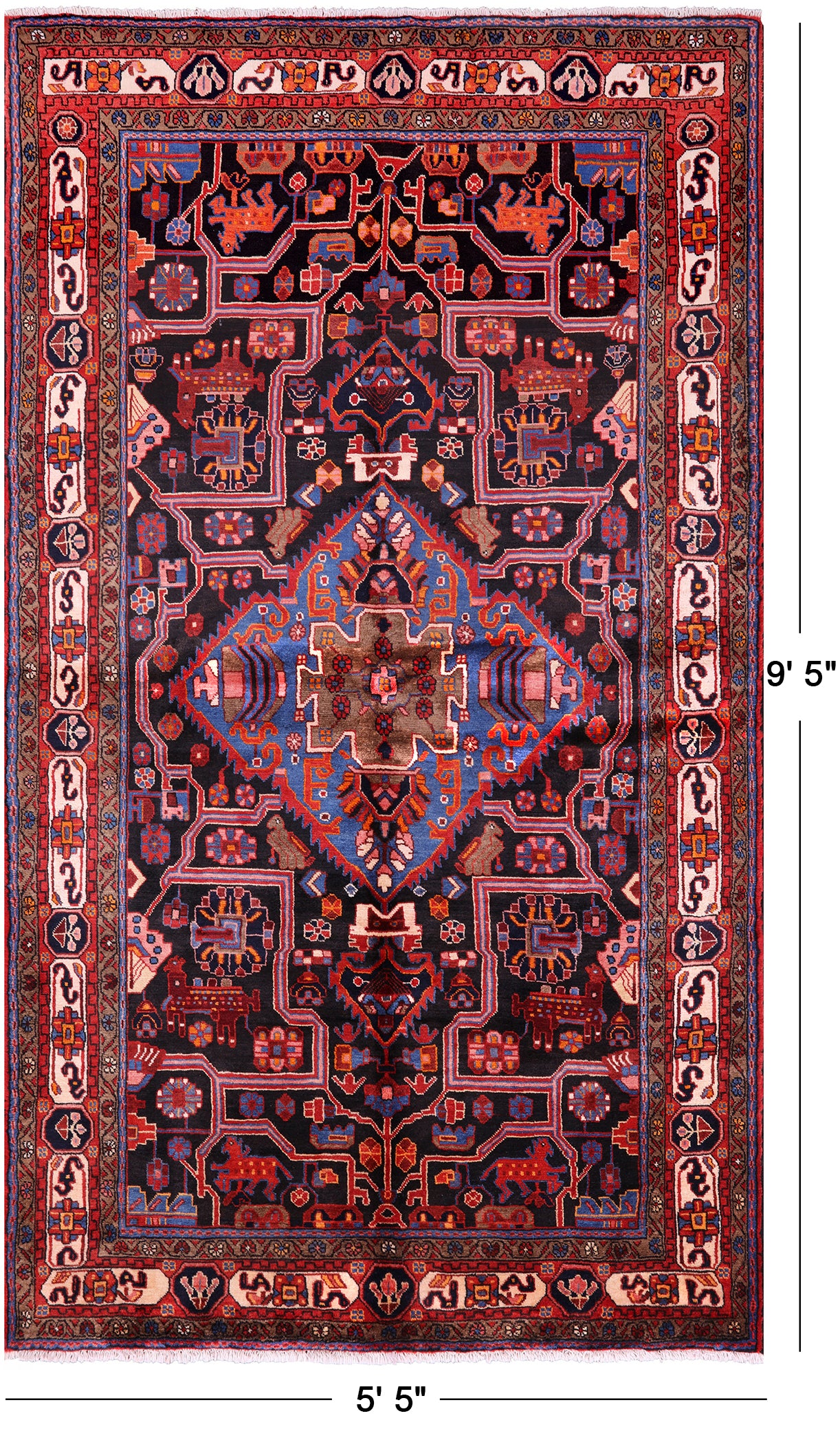Black New Authentic Persian Nahavand Rug - 5' 5" X 9' 5" - Golden Nile