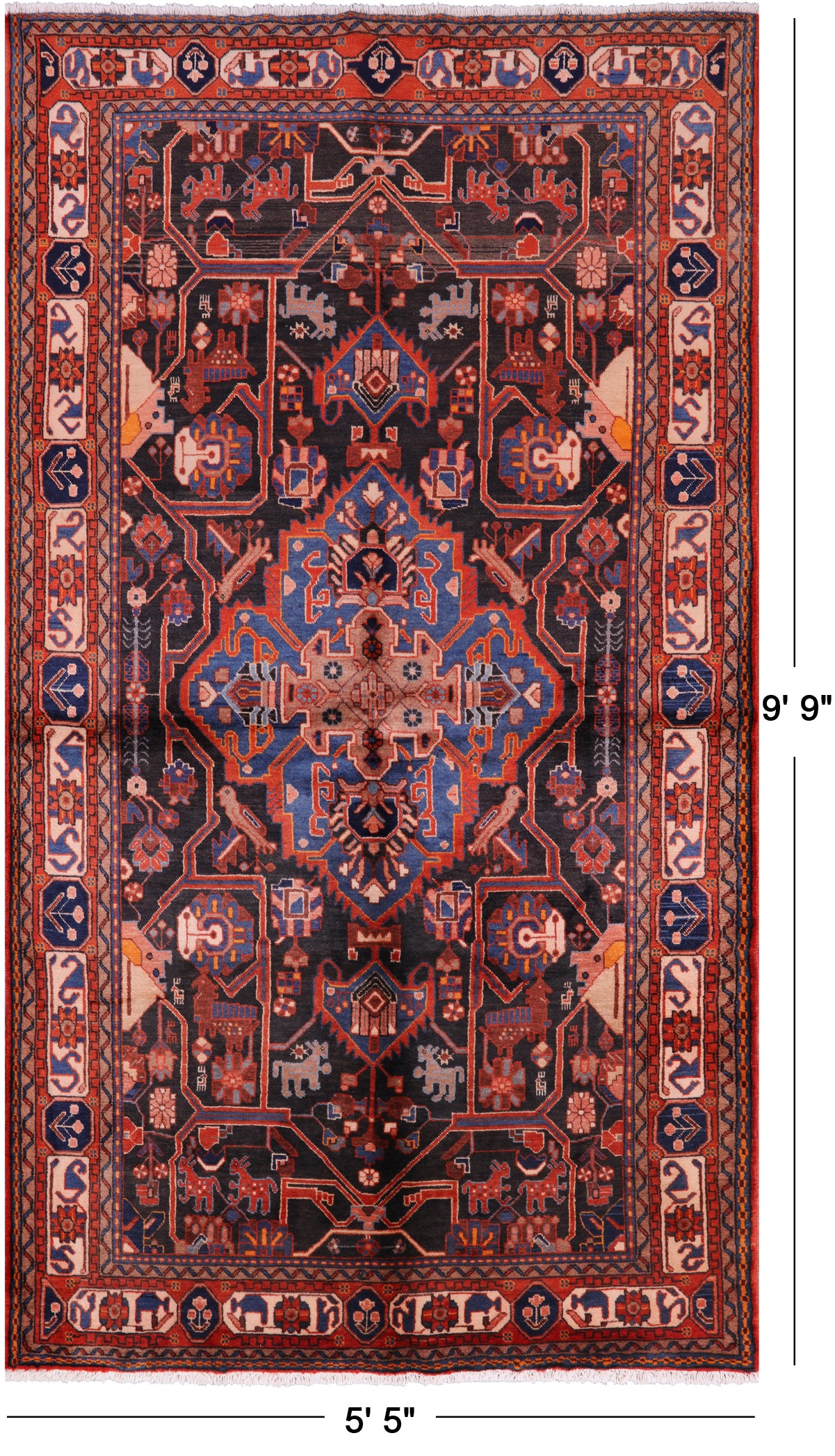 Black New Authentic Persian Nahavand Hand Knotted Wool Rug - 5' 5" X 9' 9" - Golden Nile