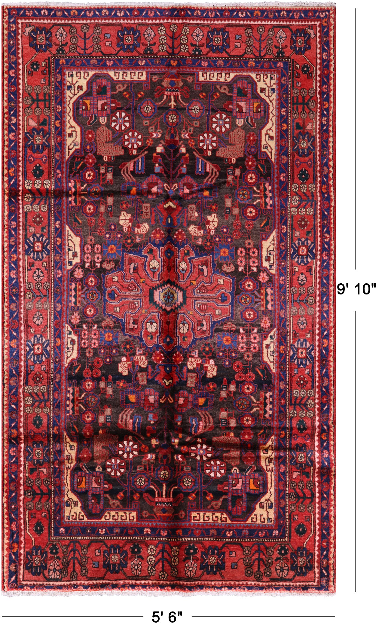 Authentic Persian Nahavand Hand Knotted Rug - 5' 6" X 9' 10" - Golden Nile