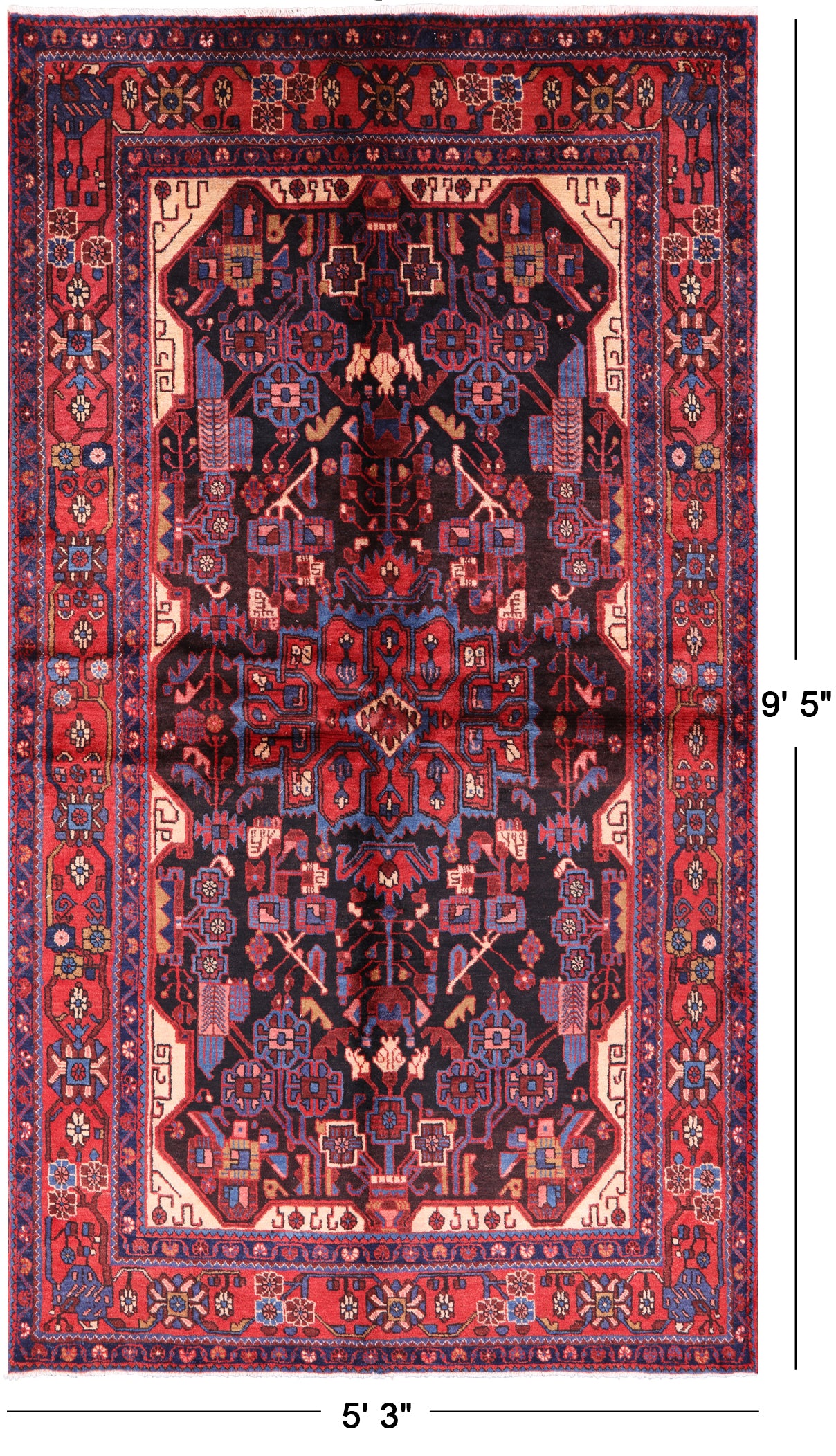 Black Authentic Persian Nahavand Wool Rug - 5' 3" X 9' 5" - Golden Nile