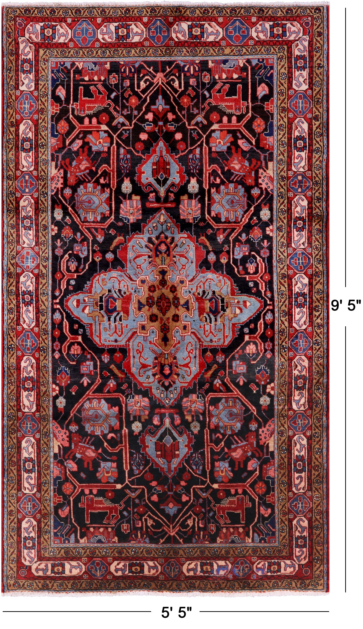 Black New Authentic Persian Nahavand Rug - 5' 5" X 9' 5" - Golden Nile