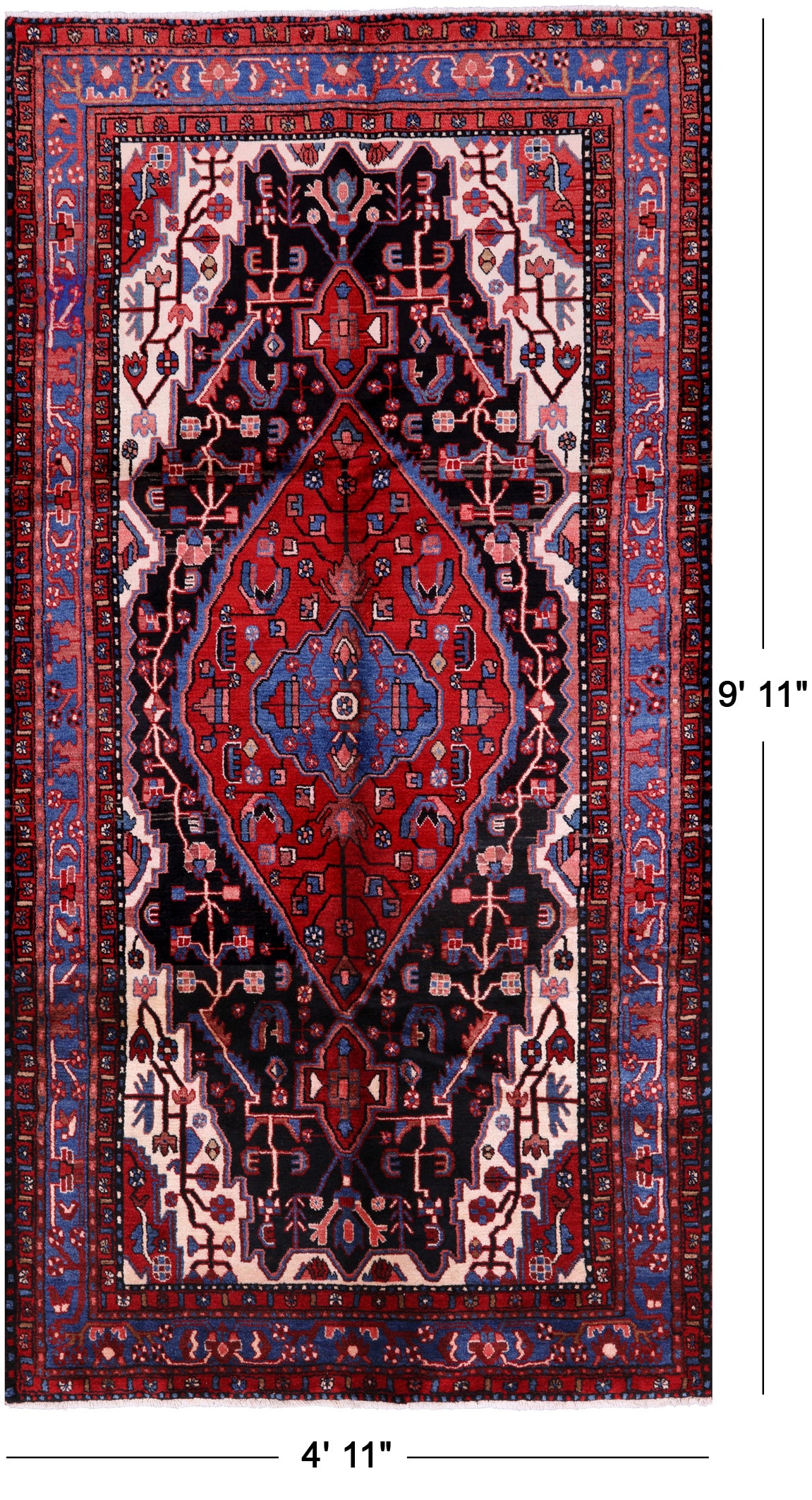 Black New Authentic Persian Nahavand Full Pile Rug - 4' 11" X 9' 11" - Golden Nile