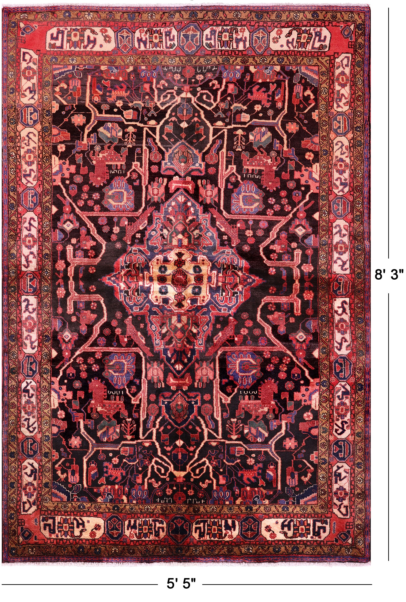 Black New Authentic Persian Nahavand Rug - 5' 5" X 8' 3" - Golden Nile
