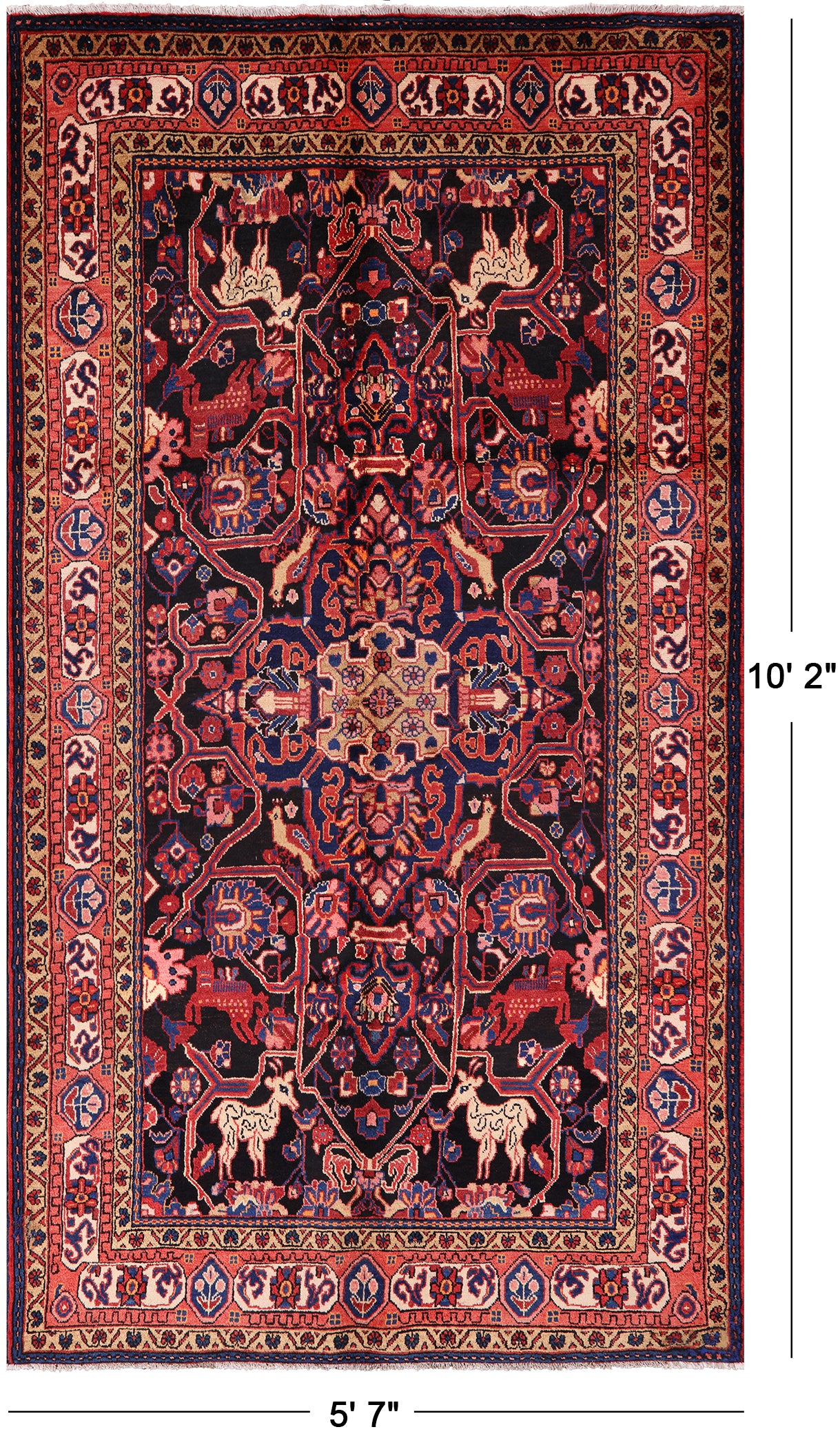 Black New Authentic Persian Nahavand Full Pile Rug - 5' 7" X 10' 2" - Golden Nile