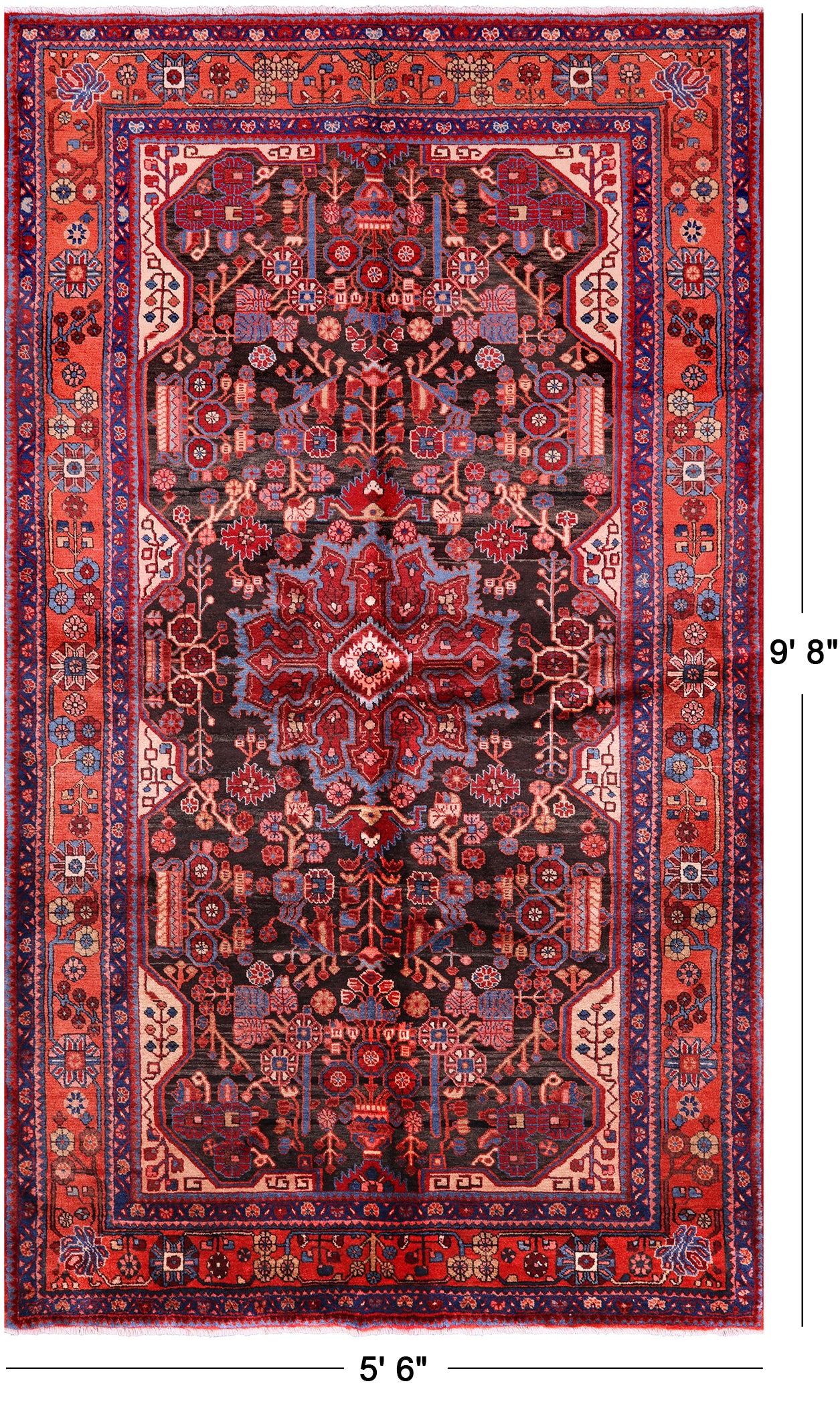 Black New Persian Nahavand Wool Rug - 5' 6" X 9' 8" - Golden Nile
