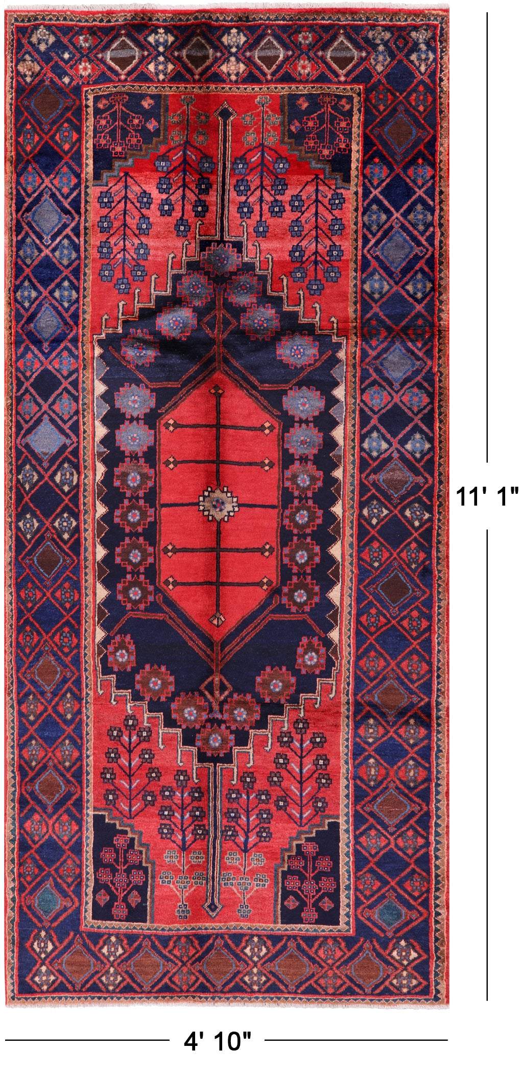 Red New Persian Hamadan Handmade Wool Rug - 4' 10" X 11' 1" - Golden Nile