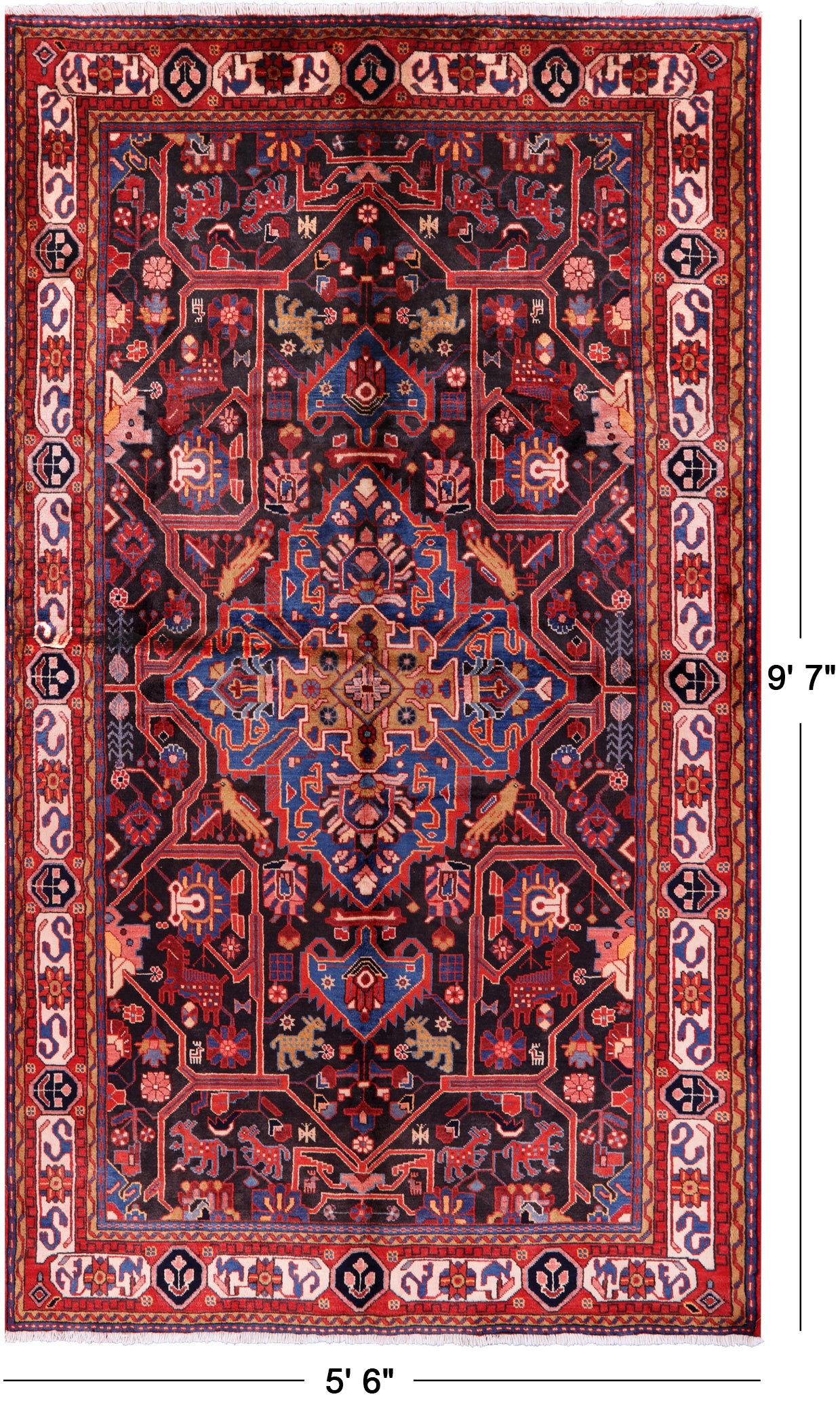Black Persian Nahavand Handmade Wool Rug - 5' 6" X 9' 7" - Golden Nile