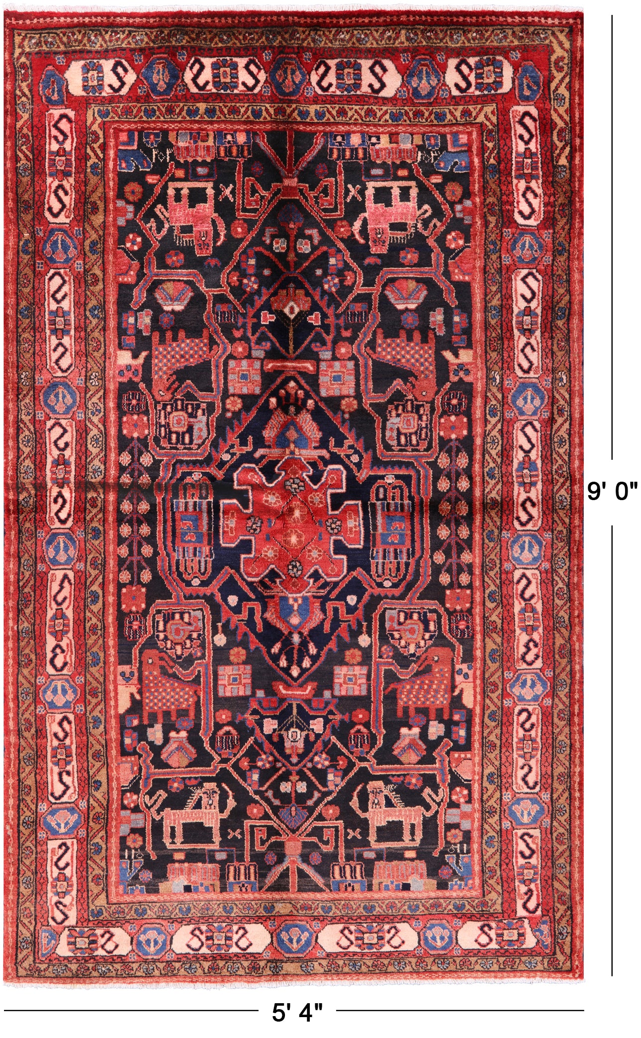 Black New Authentic Persian Nahavand Area Rug - 5' 4" X 9' 0" - Golden Nile