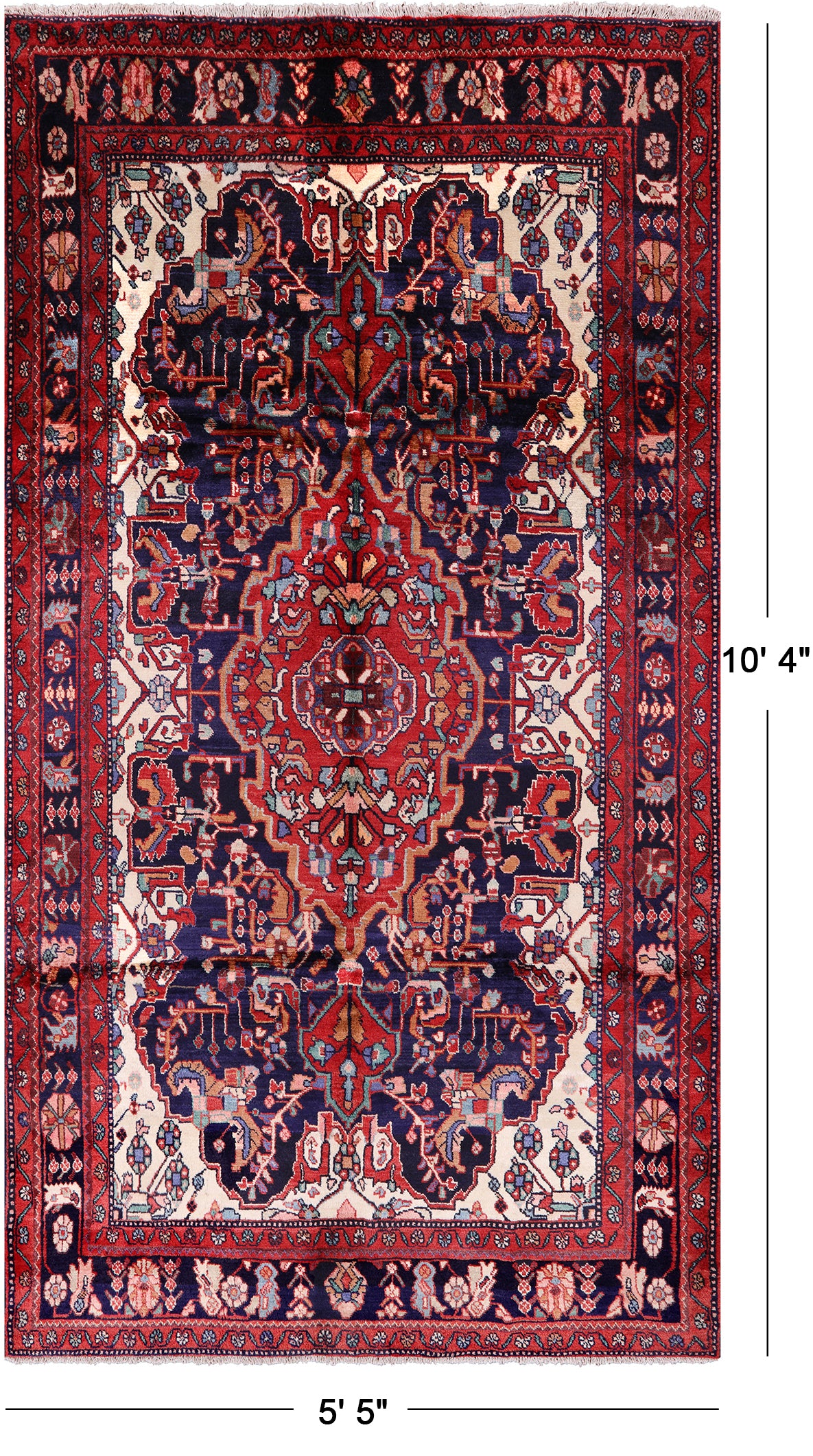 Blue New Authentic Persian Nahavand Hando Knotted Rug - 5' 5" X 10' 4" - Golden Nile