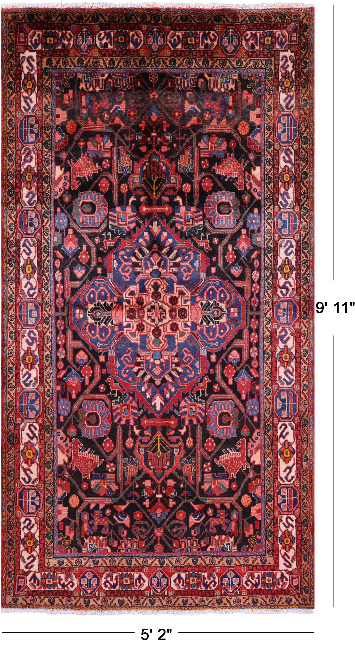 Black New Authentic Persian Nahavand Rug - 5' 2" X 9' 11" - Golden Nile