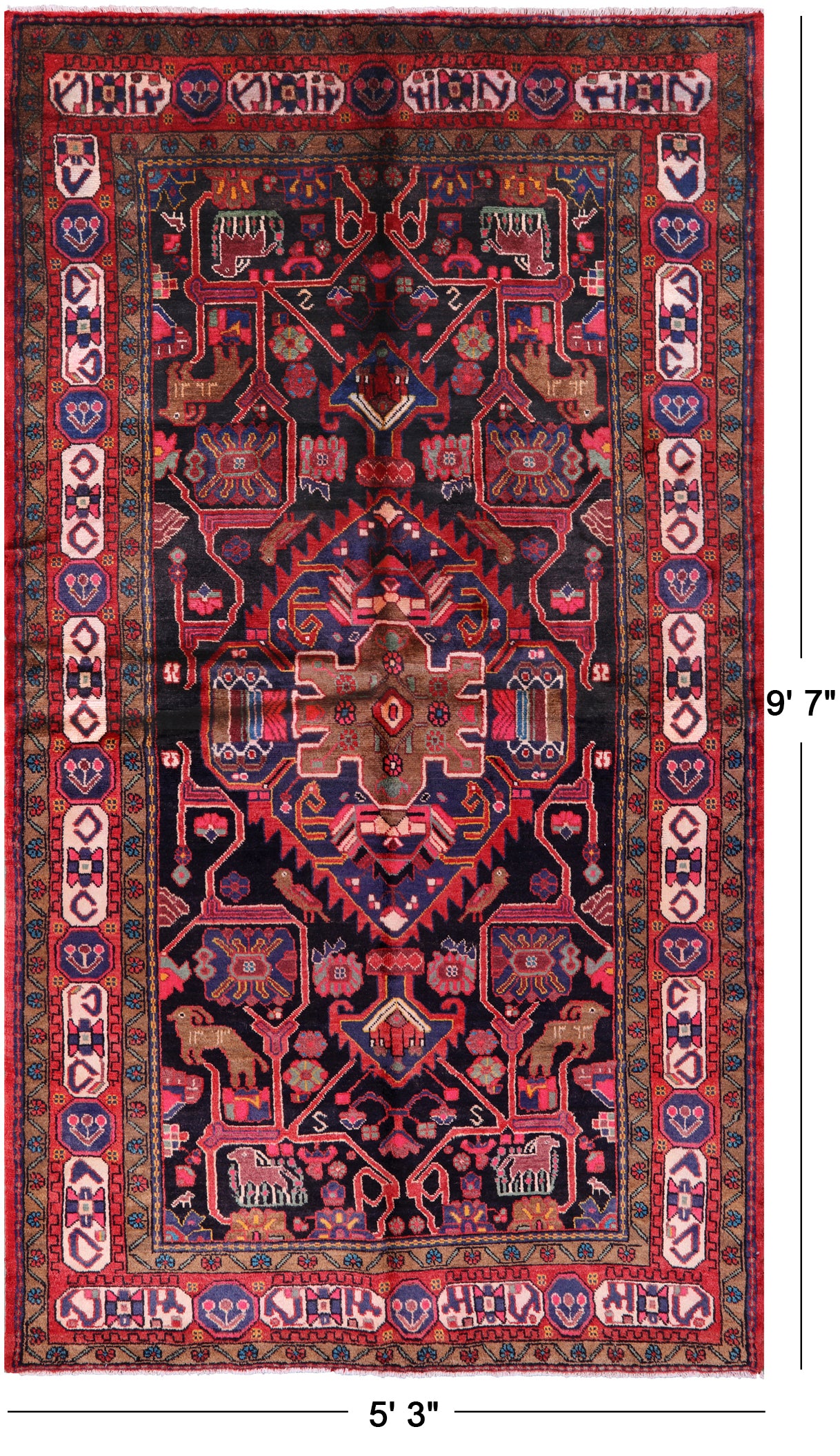 Black New Authentic Persian Nahavand Hand Knotted Rug - 5' 3" X 9' 7" - Golden Nile