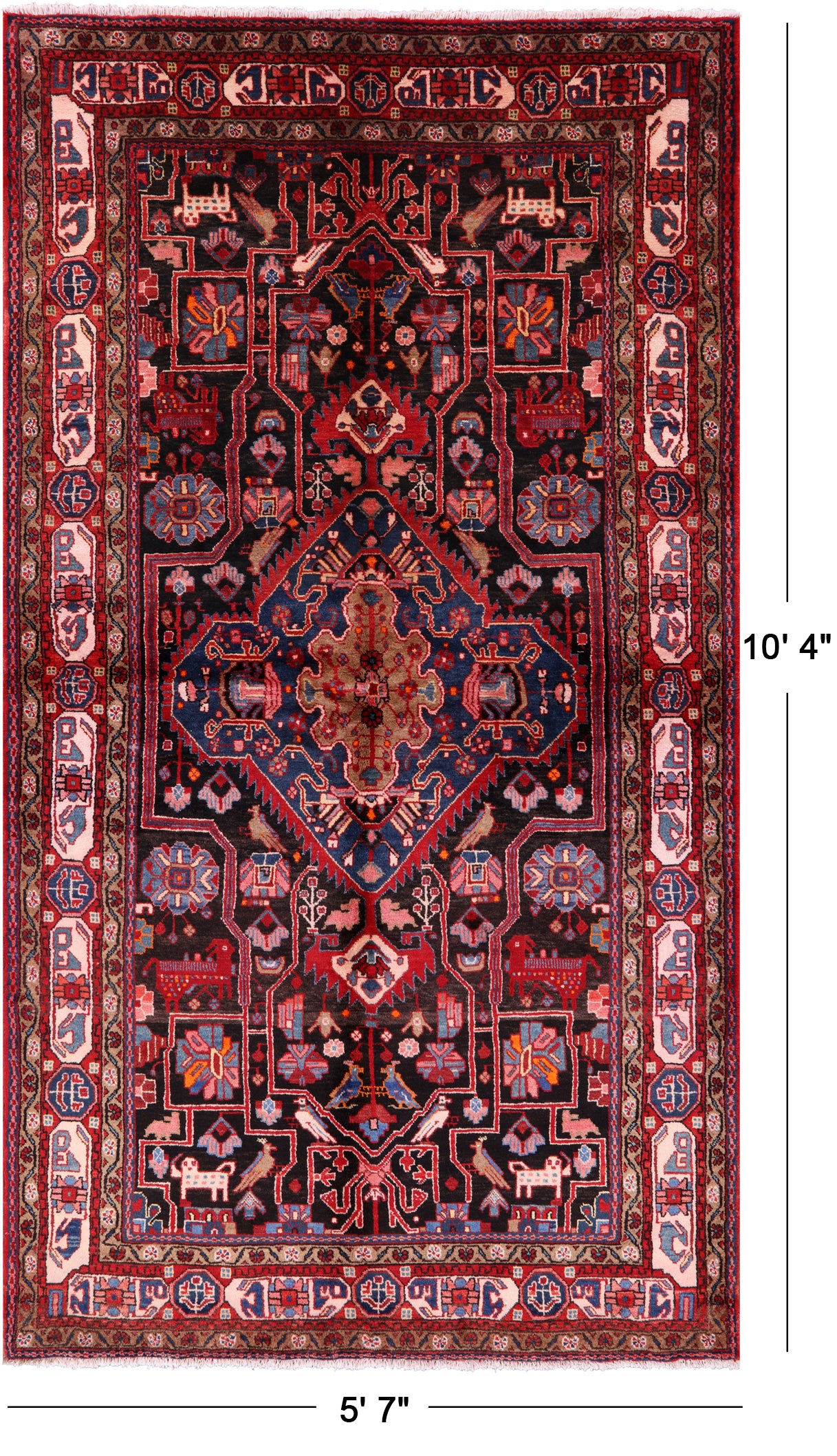 Black New Authentic Persian Nahavand Handmade Wool Rug - 5' 7" X 10' 4" - Golden Nile